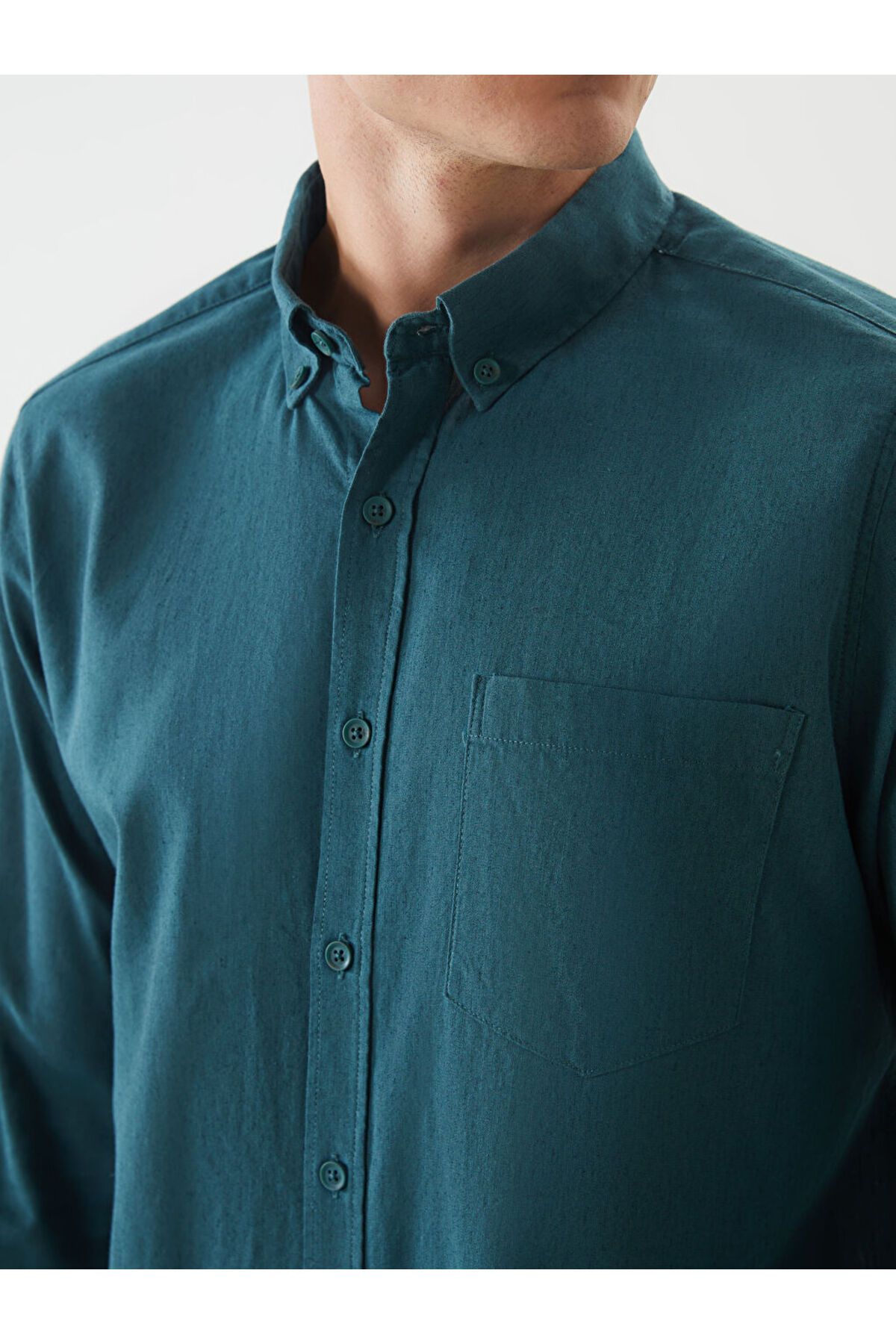 LC Waikiki-Ανδρικό πουκάμισο LCW Regular Fit με μακρυμάνικο λινό μείγμα 3