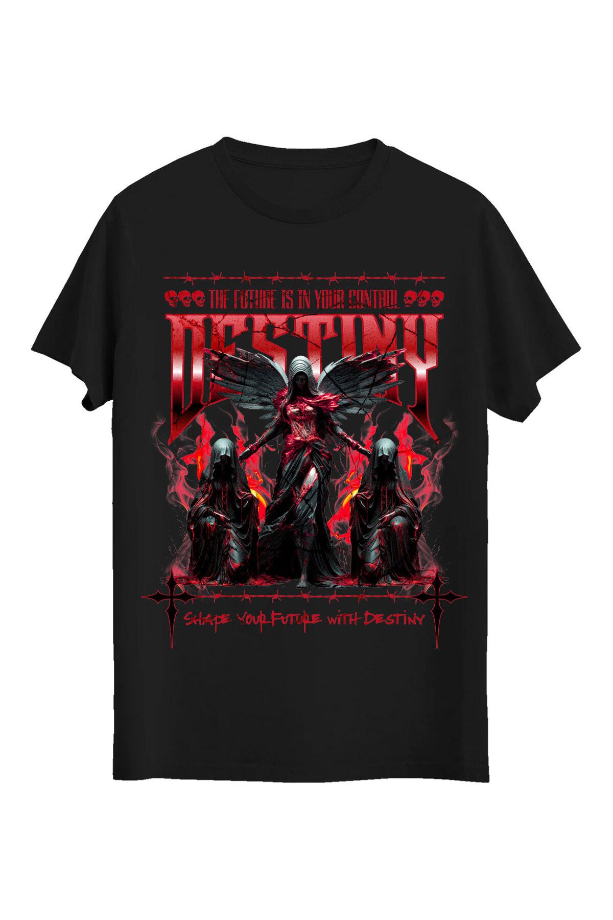 srcmarket Ütopik, Dark Gothic Severlere Özel, Kırmızı Melekler Baskılı Unisex Tshirt