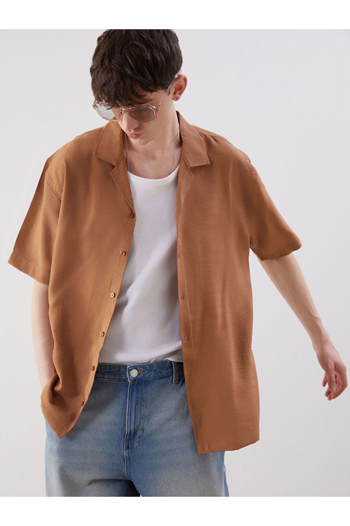 LC Waikiki XSIDE Kahverengi Regular Fit Kısa Kollu Erkek Gömlek