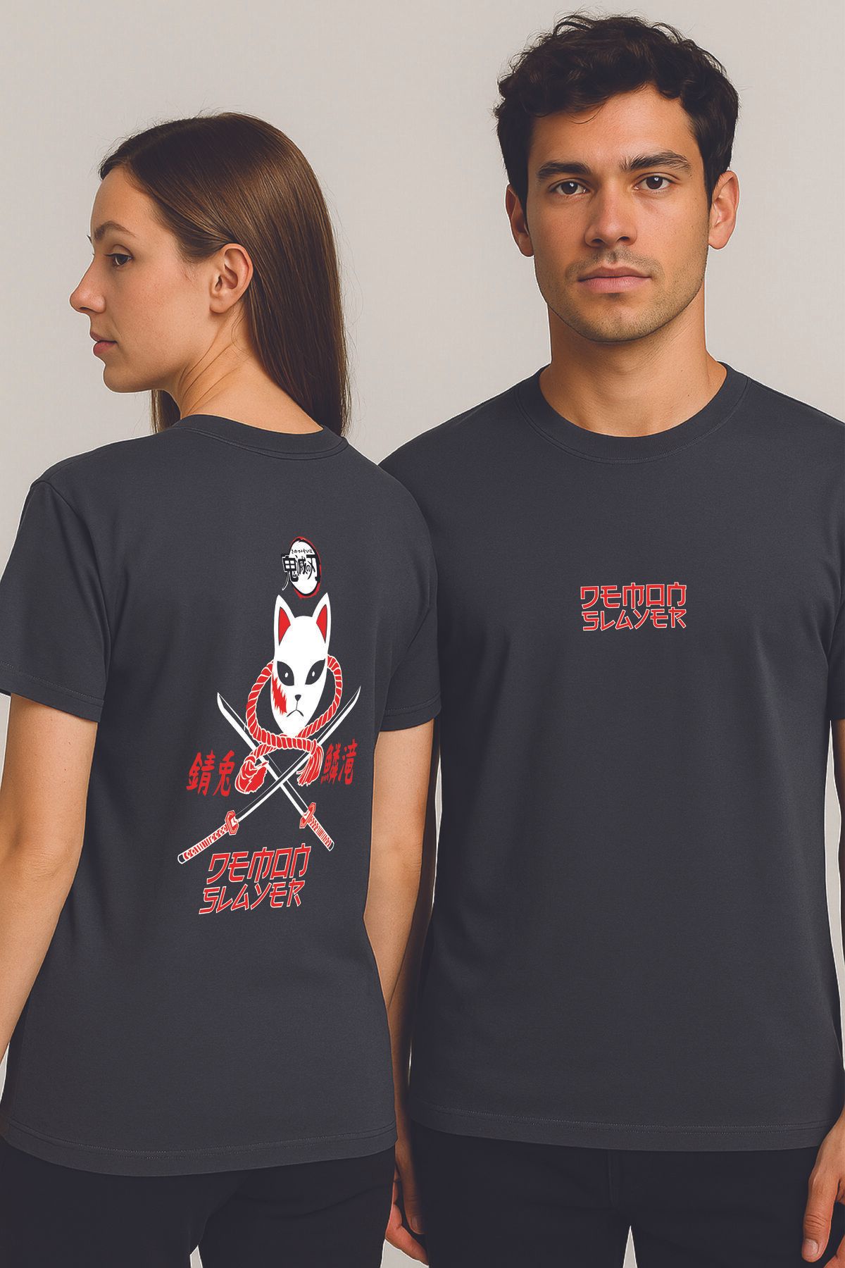 By Caspita Fashion Lenithra Demon Slayer Anime Sırt Baskılı Unisex Oversize Füme T-shirt