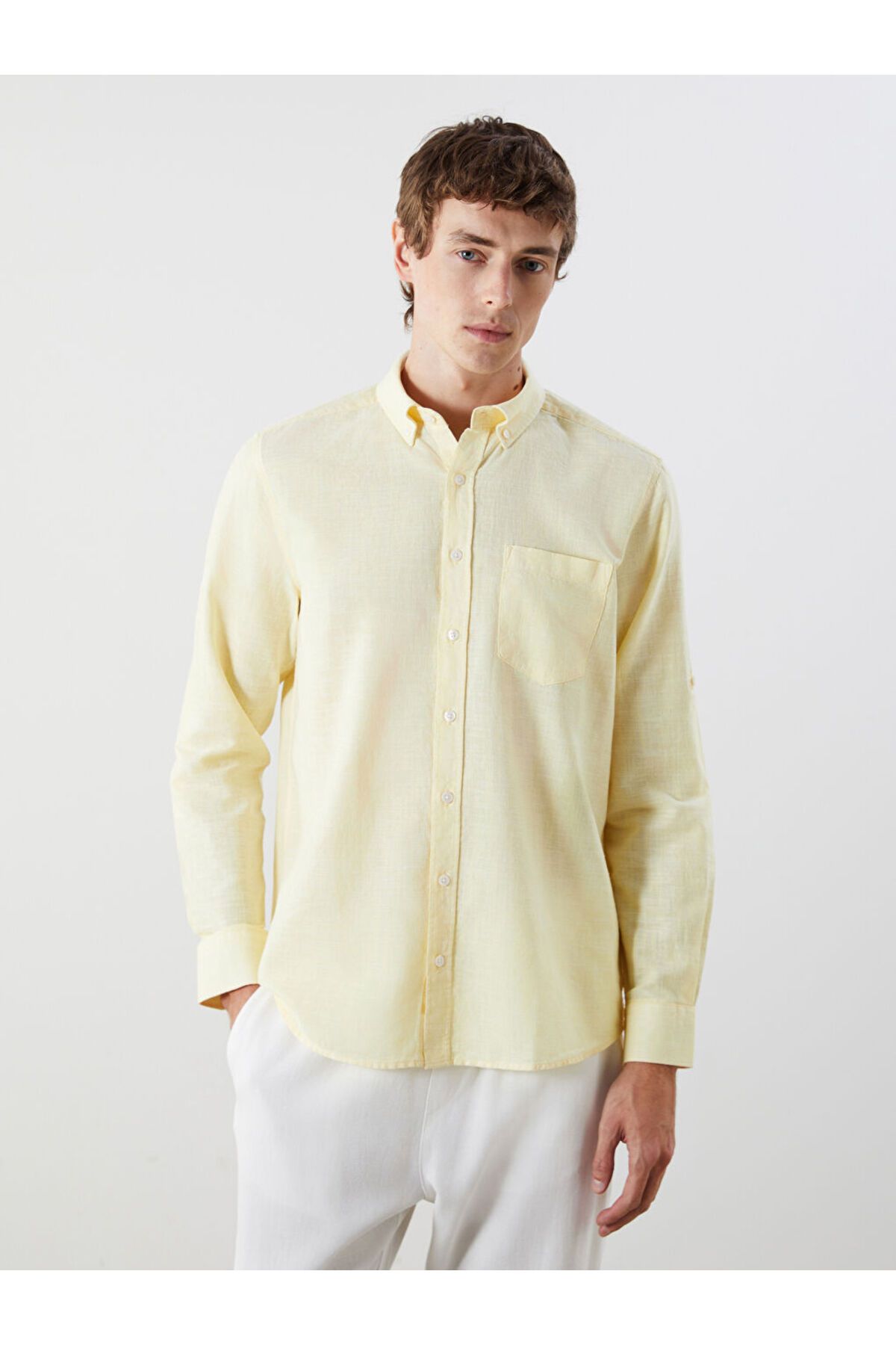 LC Waikiki LCW Regular Fit Uzun Kollu Keten Karışımlı Erkek Gömlek