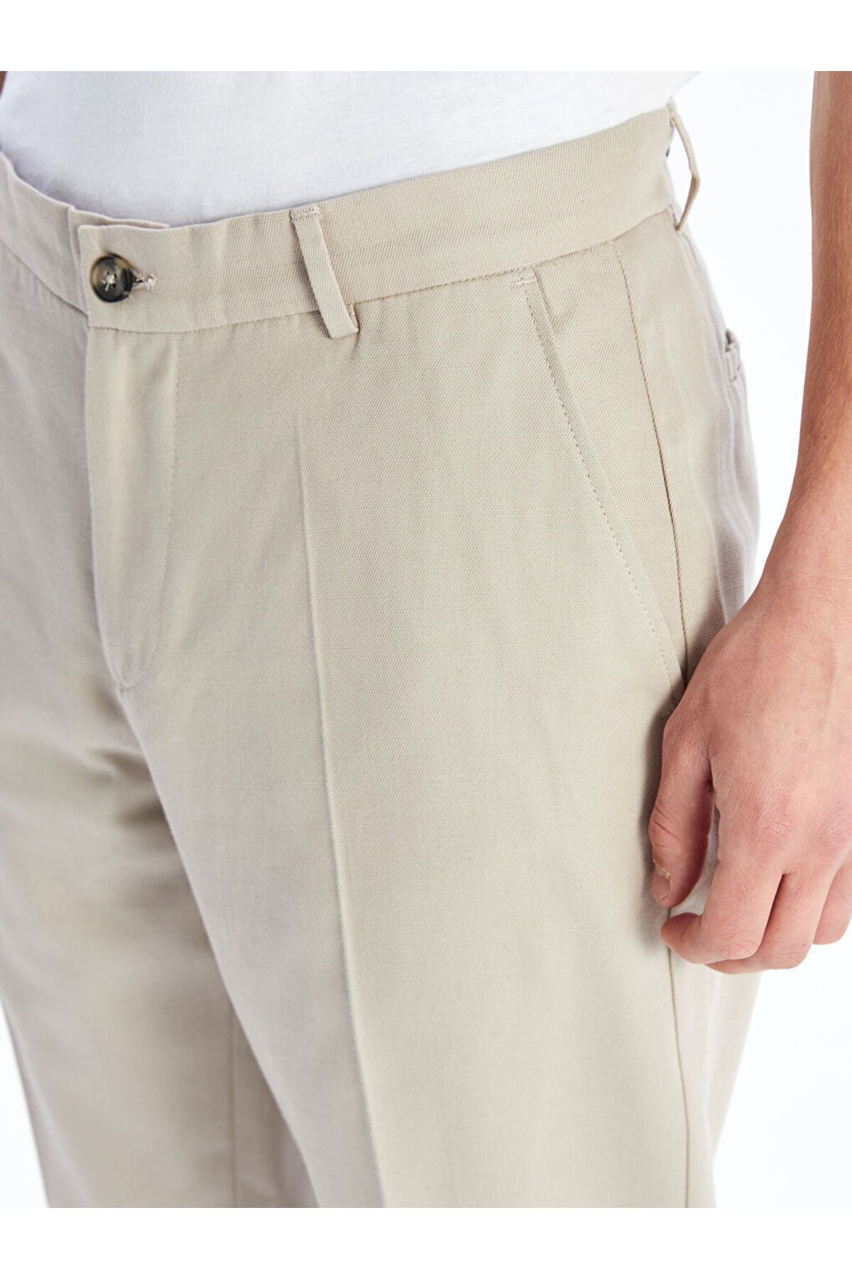 LC Waikiki-Ανδρικό παντελόνι Formal Beige Standard Fit Λινό Μικτό 4
