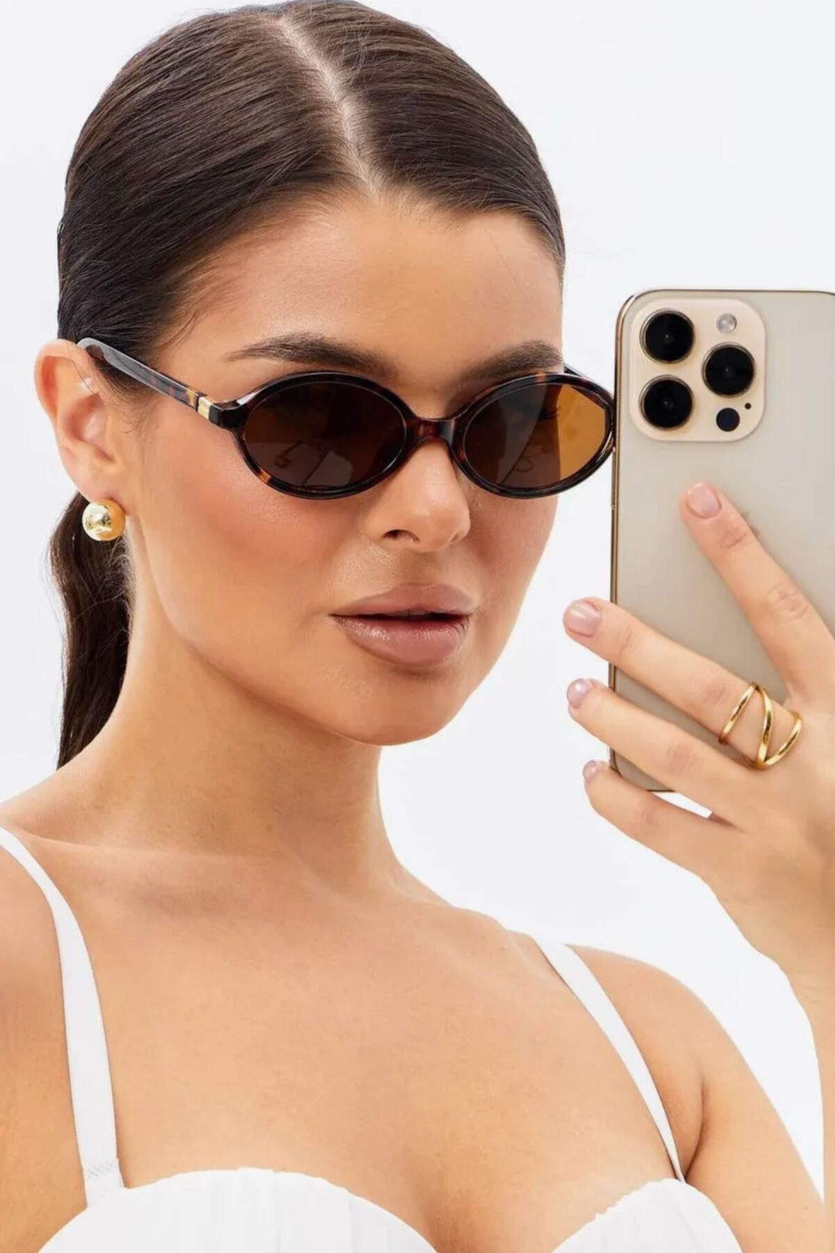 COOLANDBETTER Miuxe Leopar Oval Çerçeve Kahverengi Cam Popüler Güneş Gözlüğü