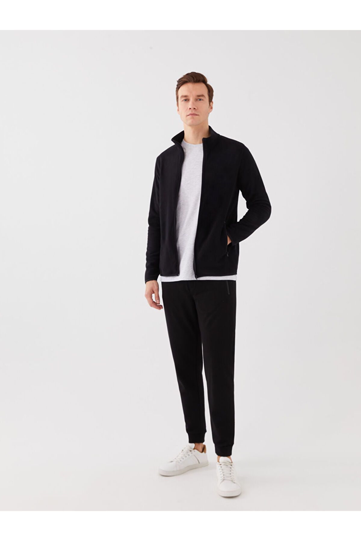 LC Waikiki-Stand Collar Long Sleeve Fleece Men's Sports Cardigan 3
