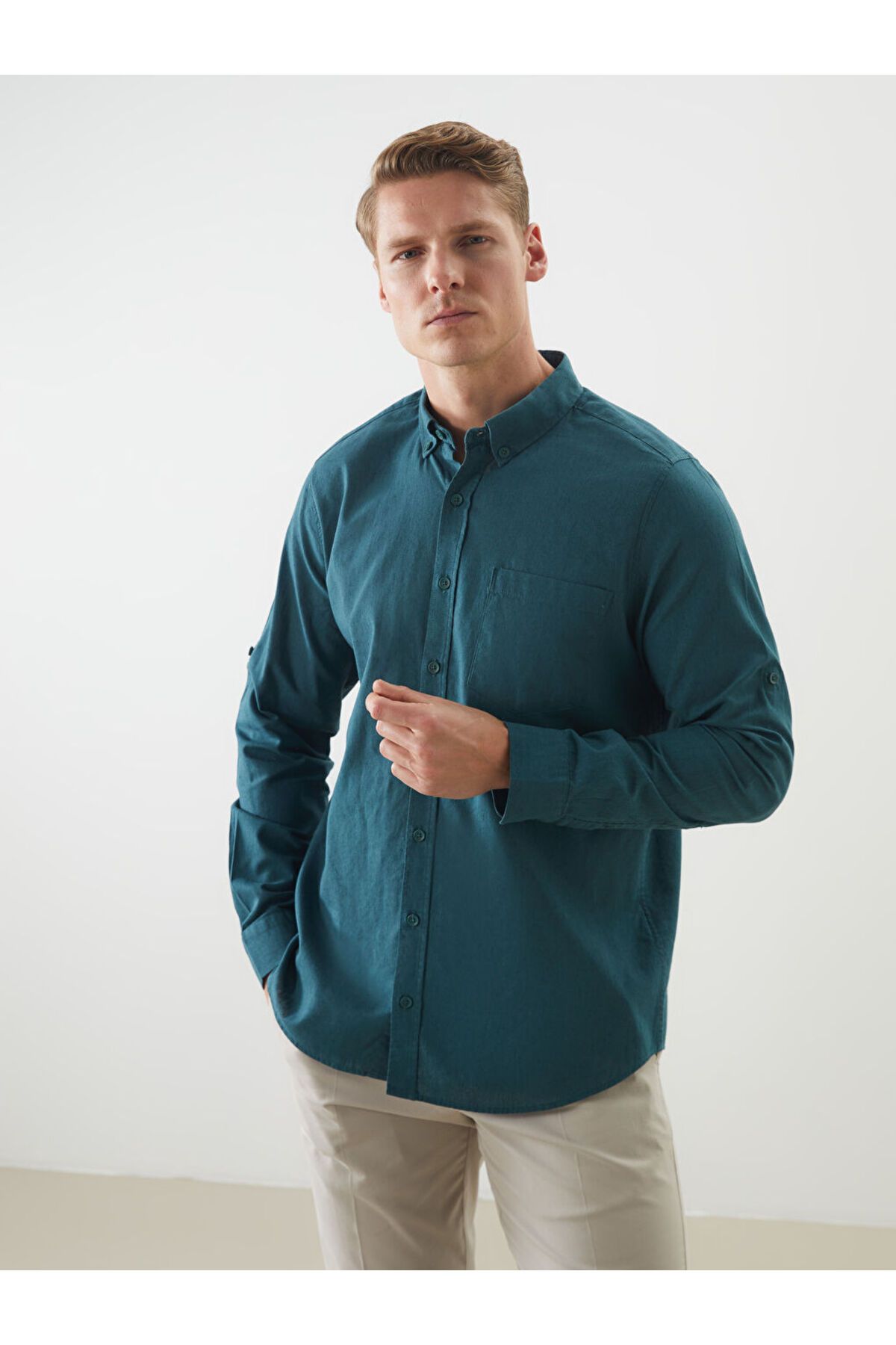 LC Waikiki Regular Fit Uzun Kollu Keten Karışımlı Erkek Gömlek