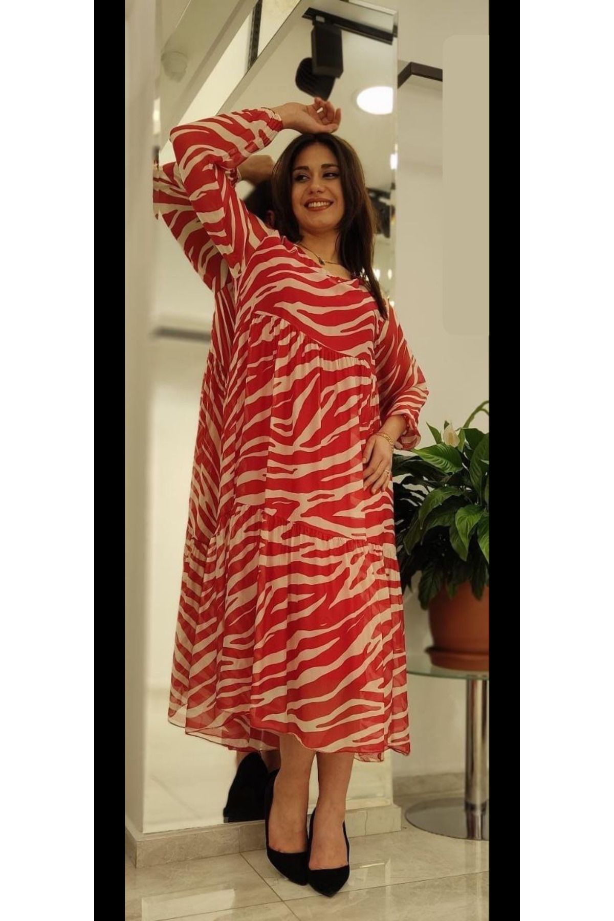 Cb Made In Italy %100 İtalyan İpeği Oversize Desenli Elbise | 36-44 Beden Uyumlu | Tek Beden Rahat Kesim Elbise