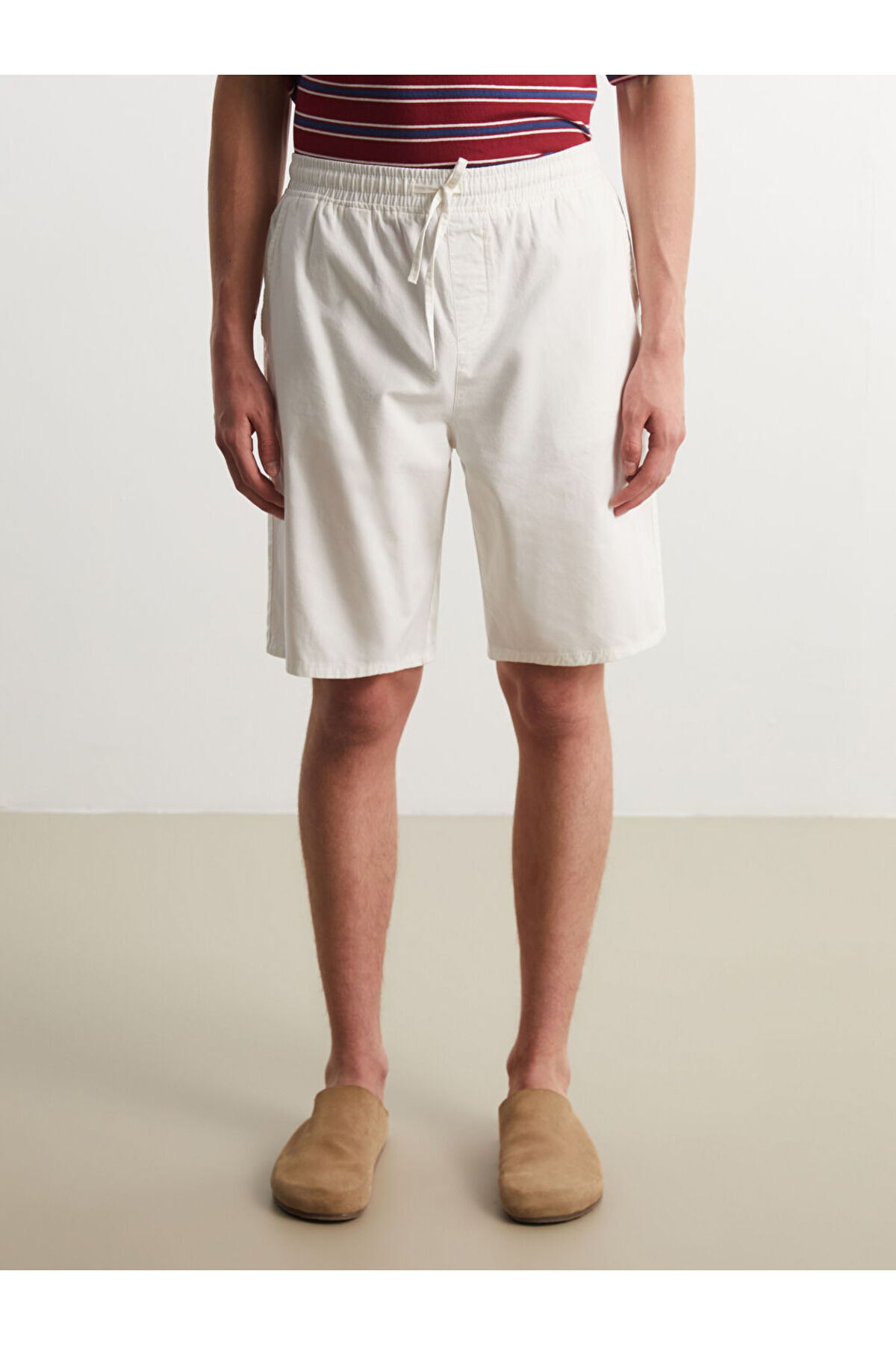 LC Waikiki-Ανδρικό σορτς XSIDE Ecru Comfortable Fit Gabardine 2