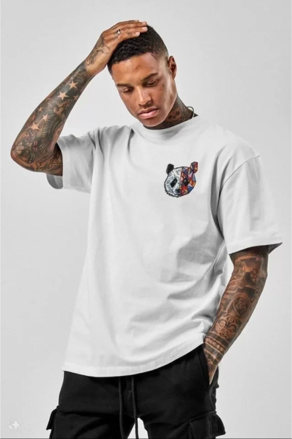 Butik Unisex Baskılı Oversize T-Shirt - Beyaz