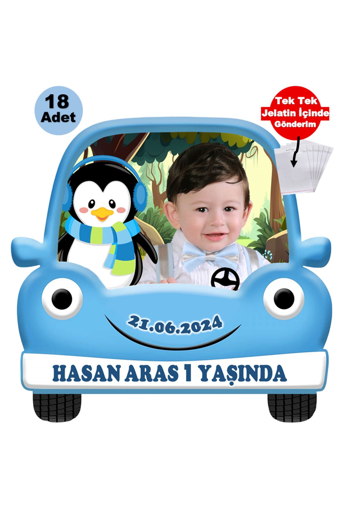 Elara Tasarım 1 Yaş 18 Adet Penguen Fotoğraflı Kişiye özel Doğum Günü Magnet Hediye Poşetli Gönderilir.