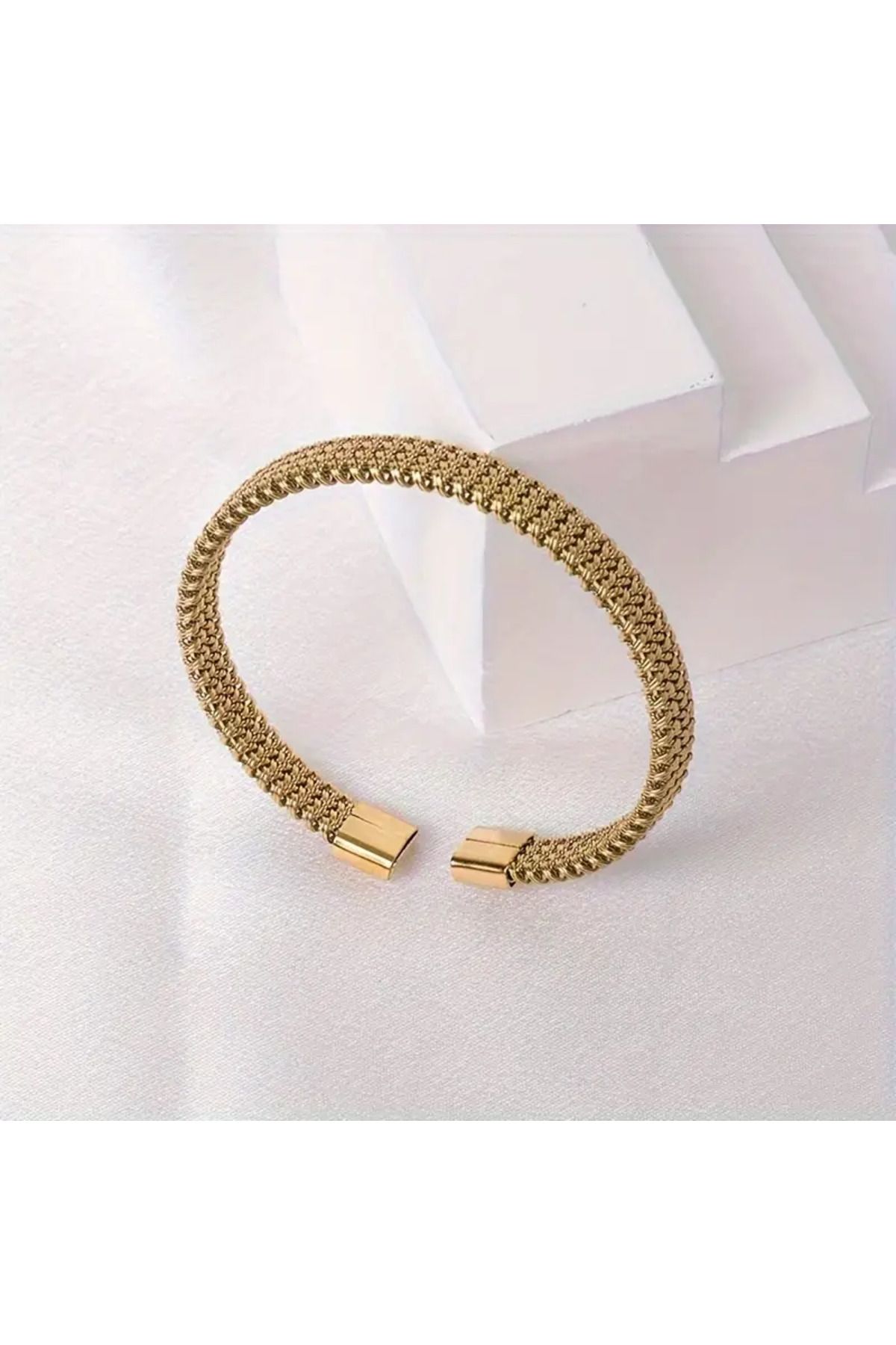 COOL LADIES Hasır Örgü Paslanmaz Çelik Gold Bileklik Unisex