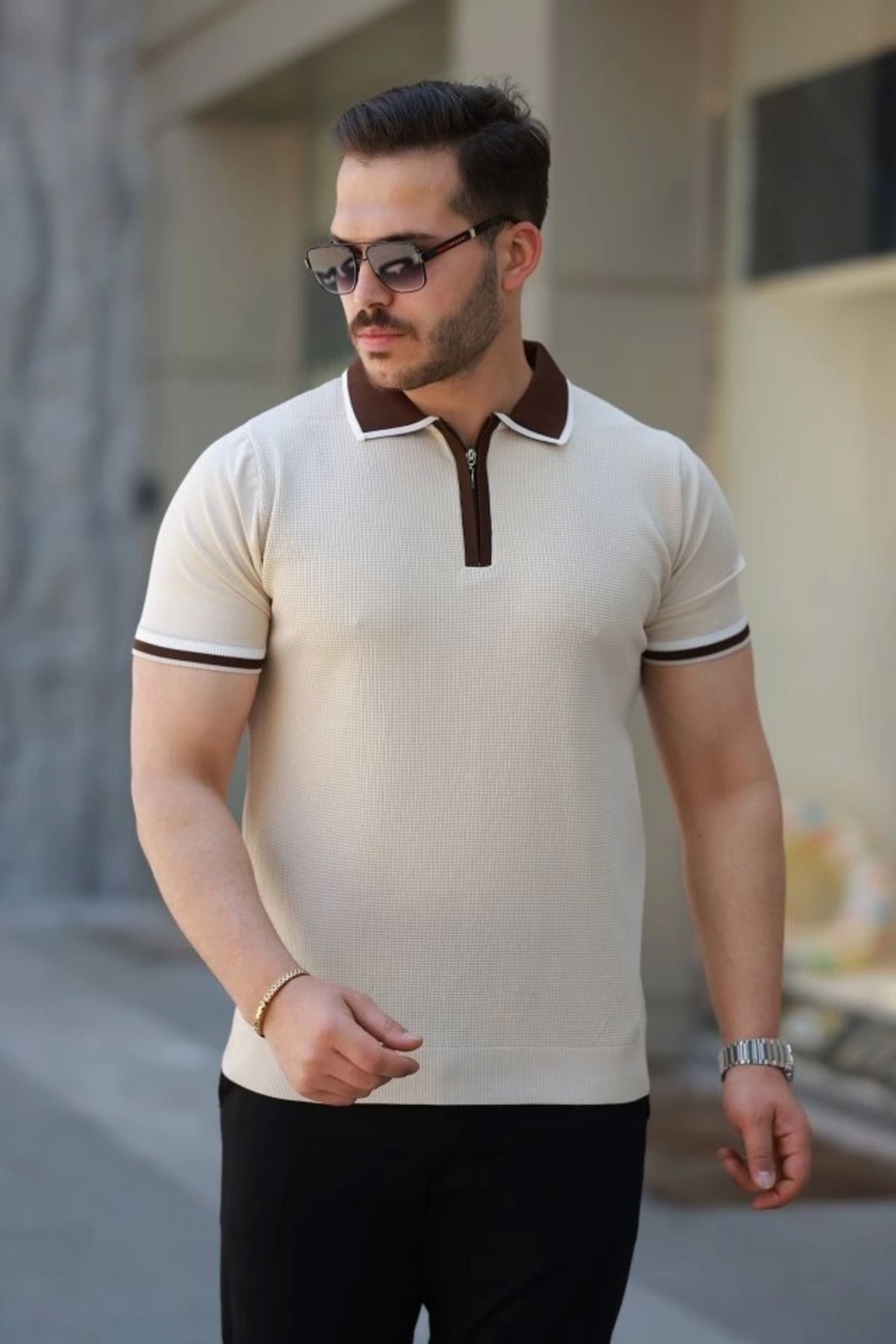 Butik Erkek Renkli Yaka Kısa Kollu Tişört