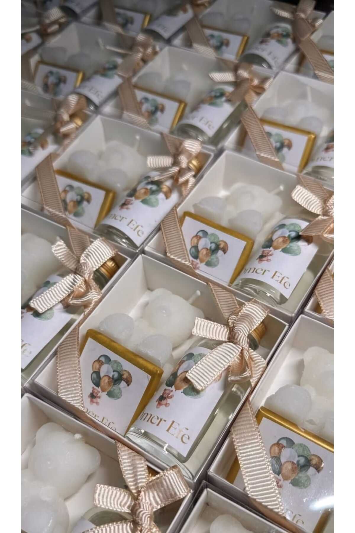3DLuxeDekor Çikolata Ayıcık Mum Kolonya Hediyelik 10 ADET (Bebek, Söz, Nişan, Kına, Düğün, Mevlid)