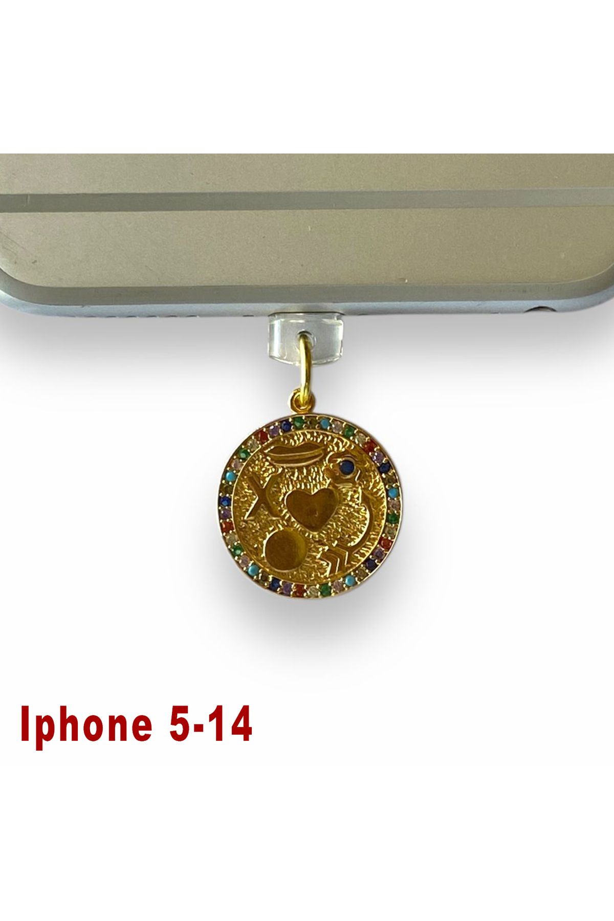 BK Design Iphone 5-14 Uyumlu Çelik Takı Figürlü Telefon Şarj Portu Toz Tıpası Toz Tıkacı Charm IPGL4031