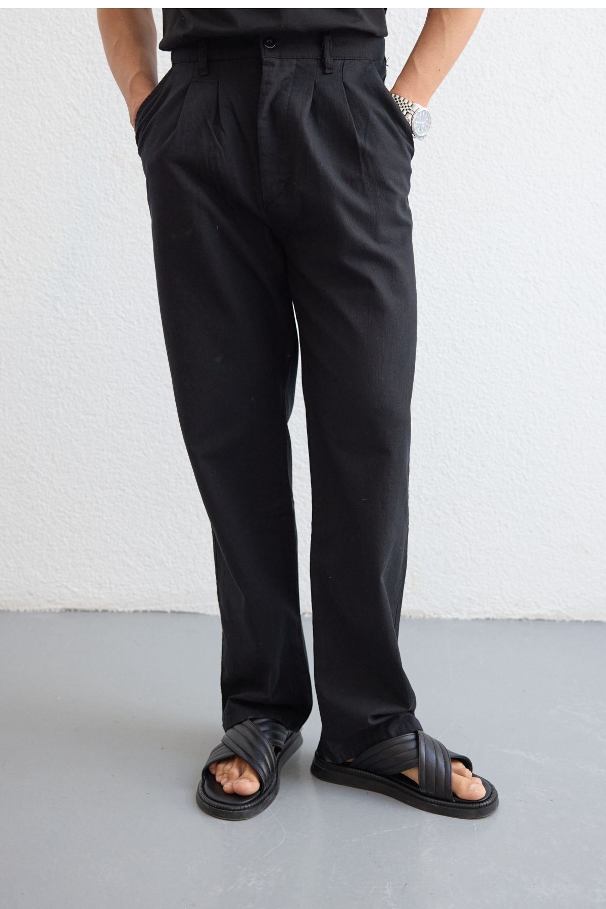 Livio Ferri Boso Erkek Çift Pileli Keten Baggy Pantolon