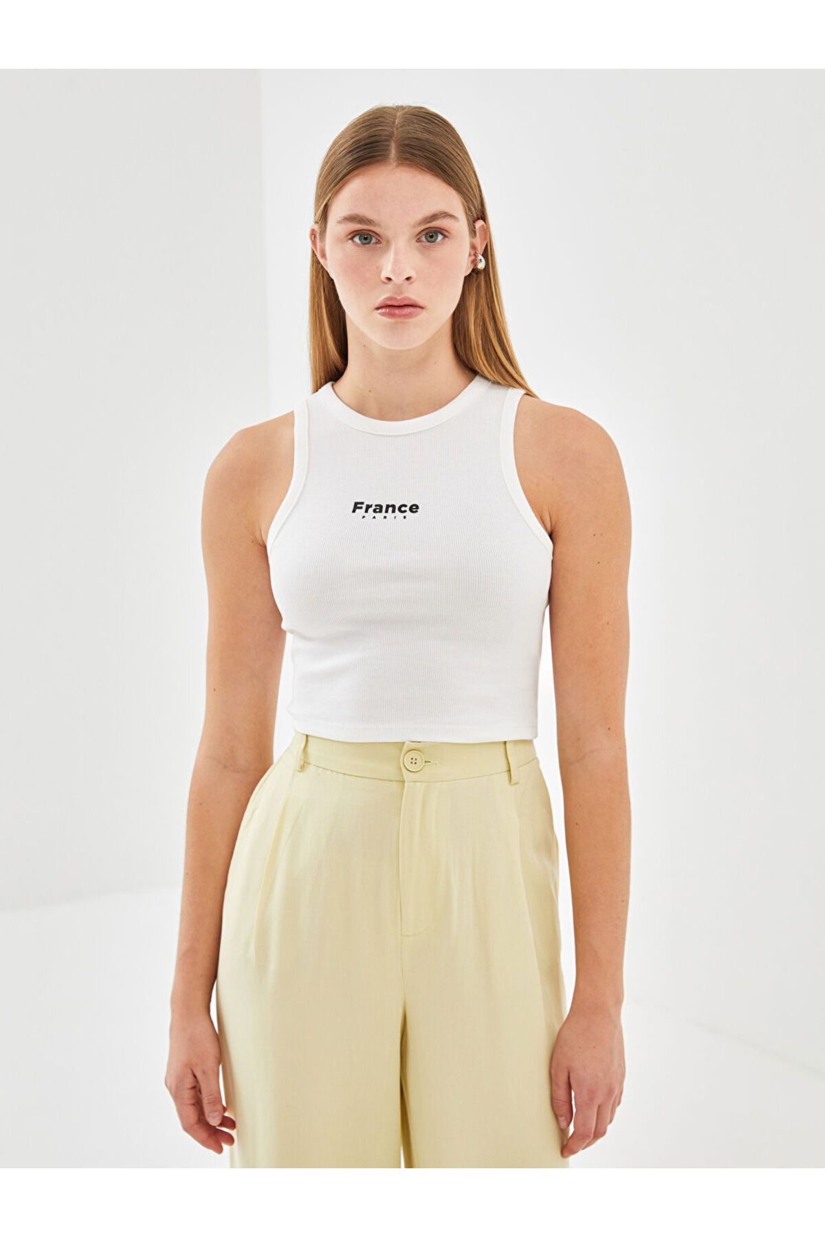 LC Waikiki Bisiklet Yaka Baskılı Kadın Crop