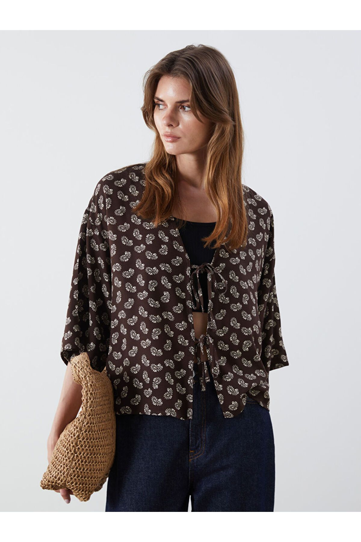 LC Waikiki Şal Yaka Desenli Oversize Kadın Kimono