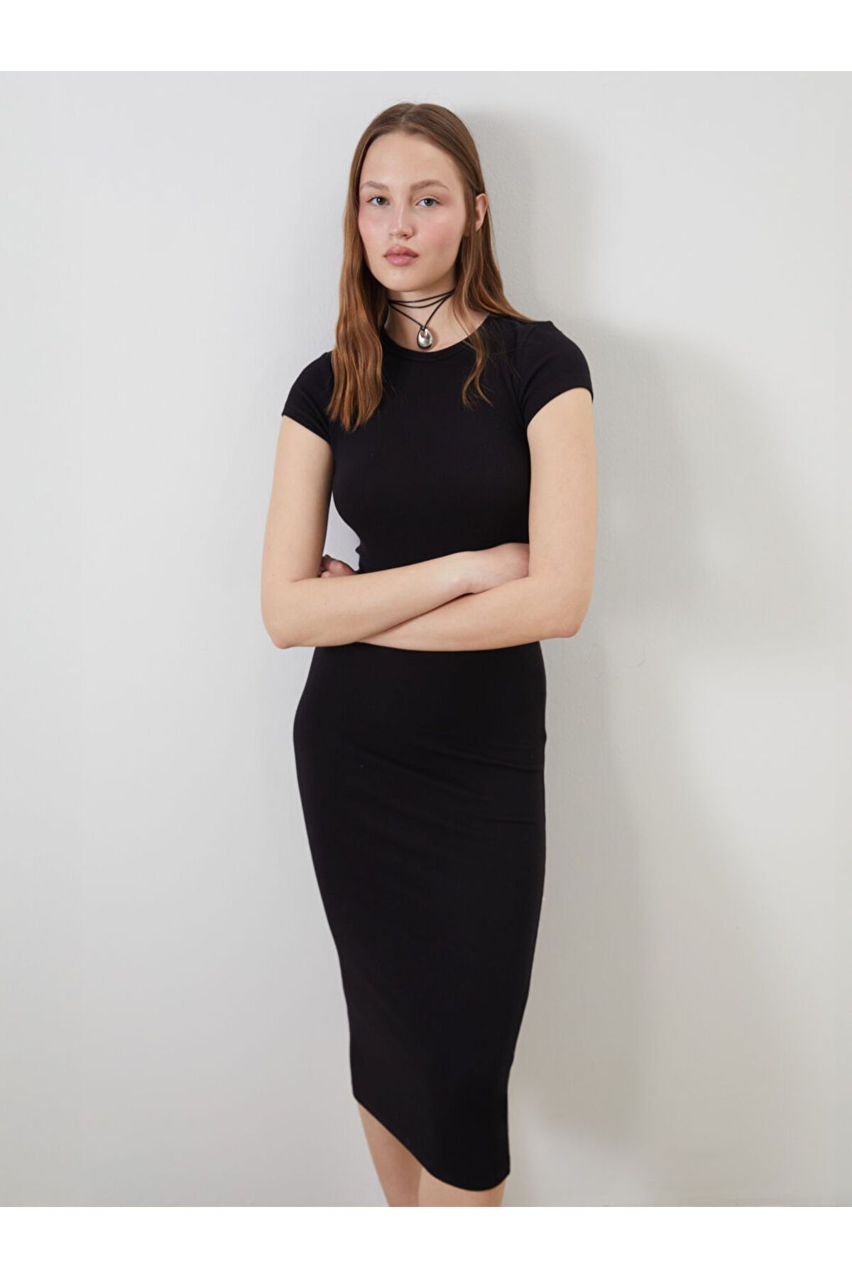 XSIDE Siyah Bisiklet Yaka Bodycon Elbise