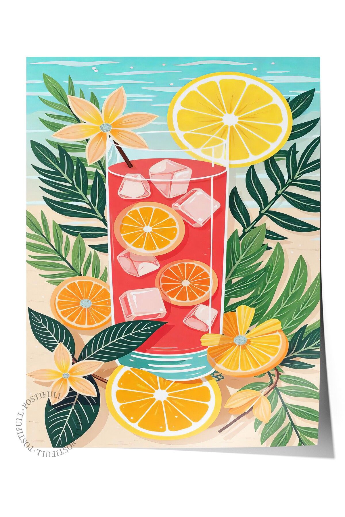 Postifull Çerçevesiz Duvar Posteri, Ferah Limonata, İllüstrasyon, Maximalist, Kırmızı Renk Poster, 2025 Yaz Se