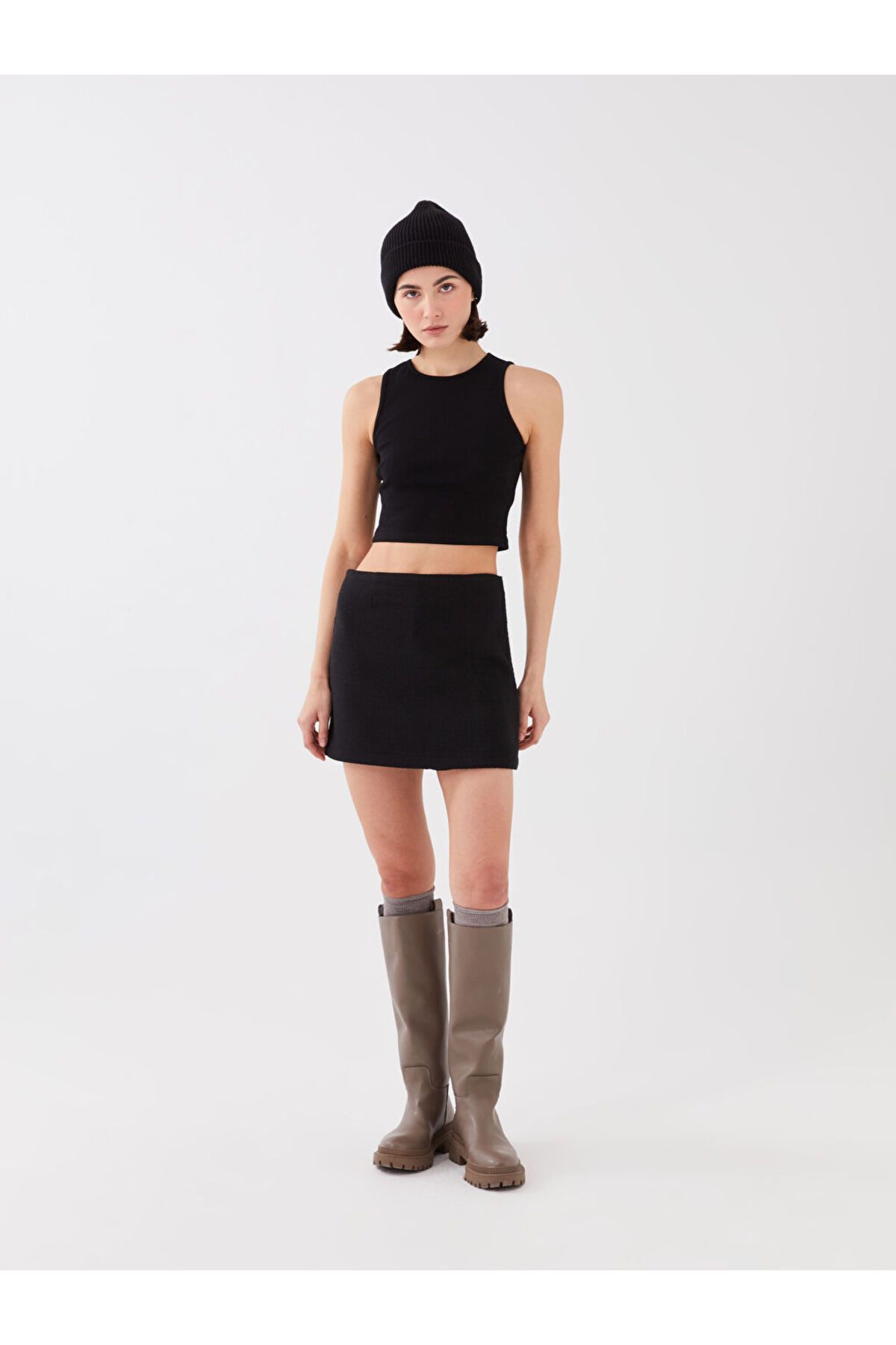 LC Waikiki LCW Kadın Bisiklet Yaka Düz Crop