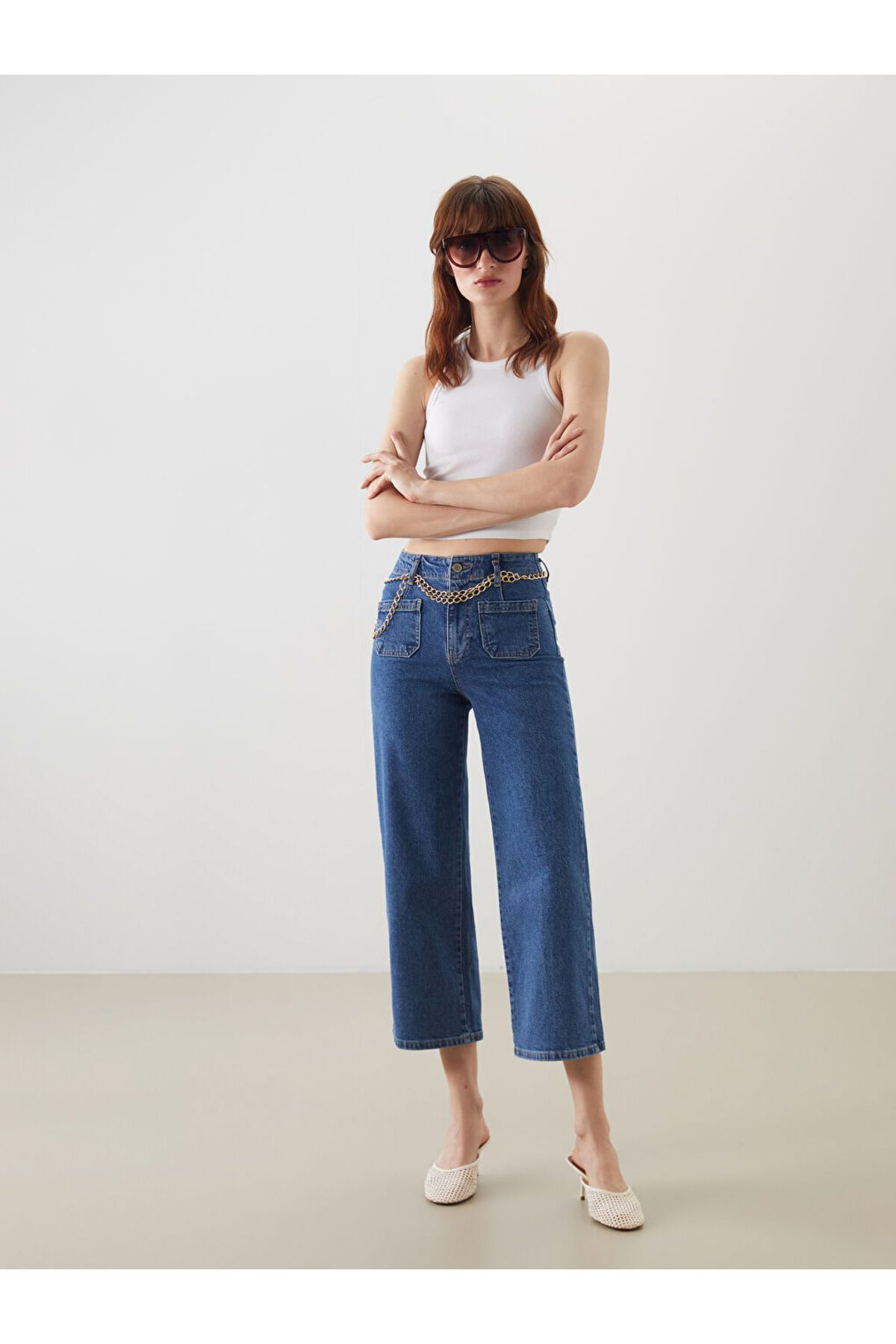 LC Waikiki Beli Kemerli Wideleg Kadın Jean Pantolon