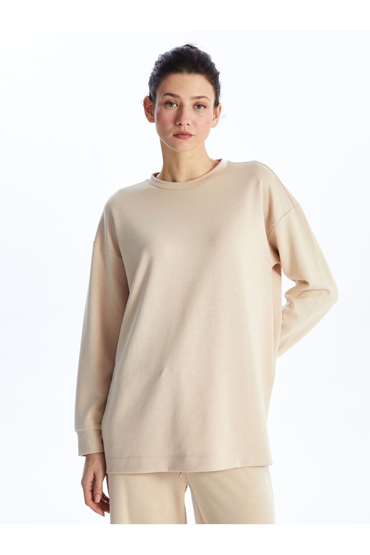 LC Waikiki Bisiklet Yaka Düz Oversize Kadın Sweatshirt Tunik