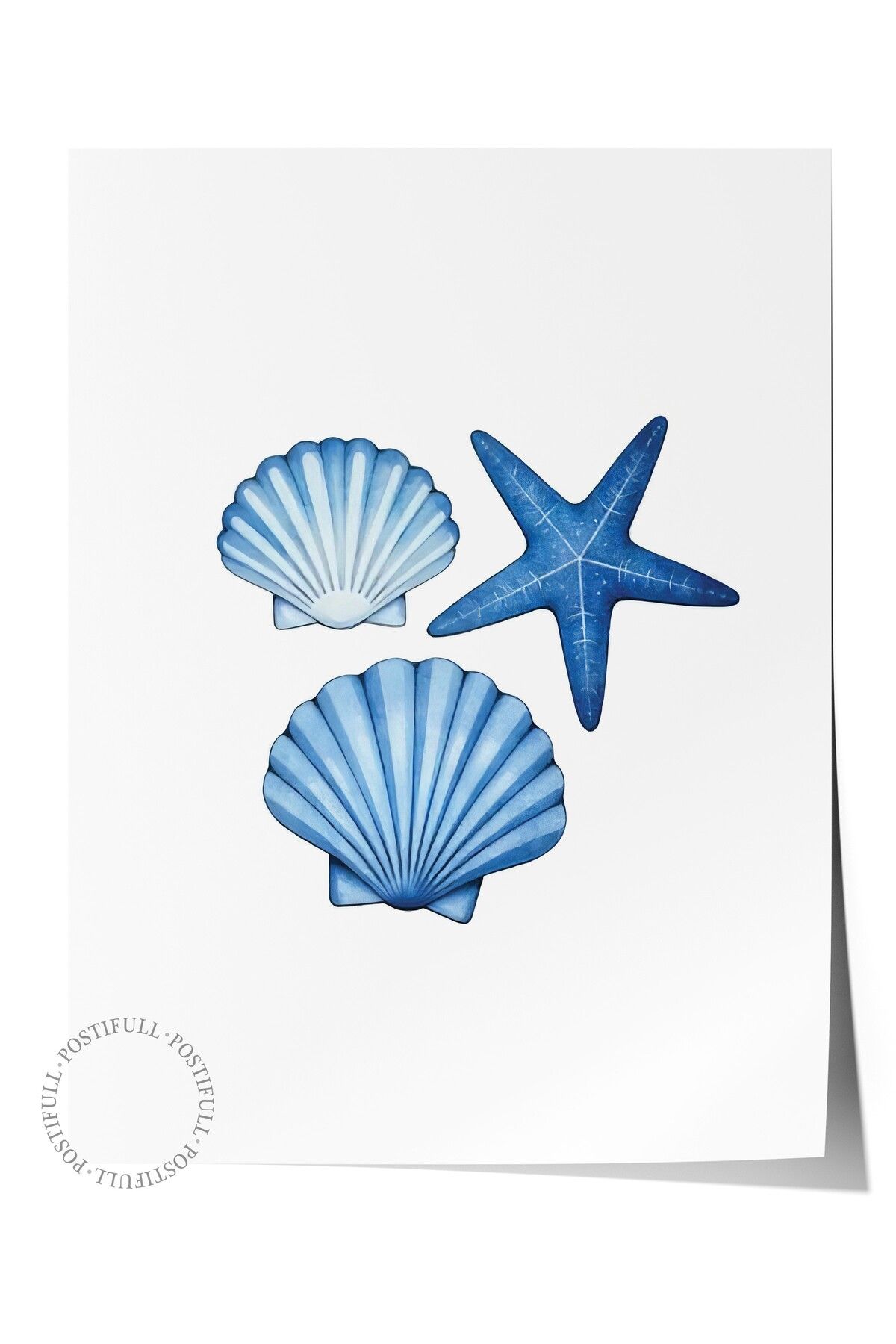 Postifull Çerçevesiz Duvar Posteri, Deniz Kabuğu, İllüstrasyon, Mavi Renk Poster, 2025 Yaz Seçkisi, NO:109601