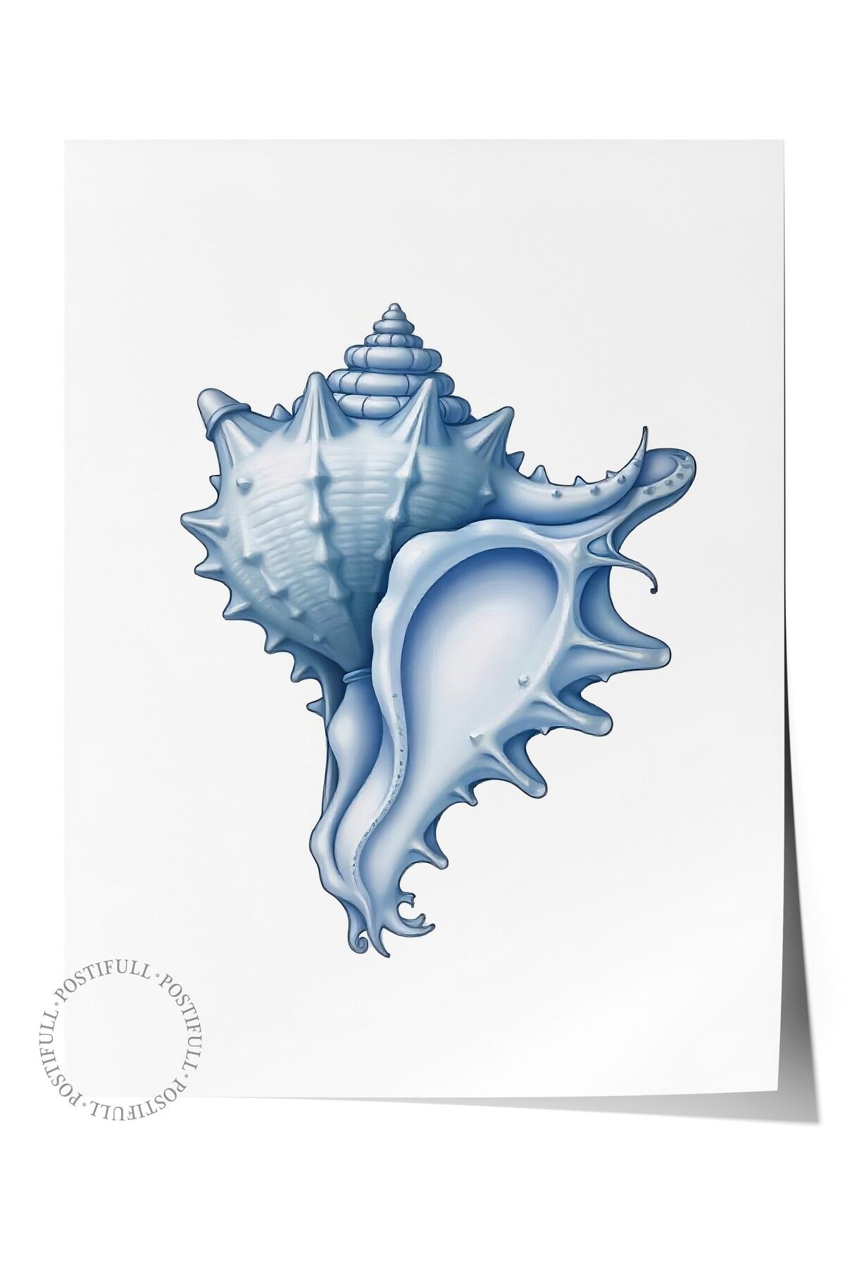 Postifull Çerçevesiz Duvar Posteri, Mavi Deniz Kabuğu, İllüstrasyon, Mavi Renk Poster, 2025 Yaz Seçkisi, NO:10
