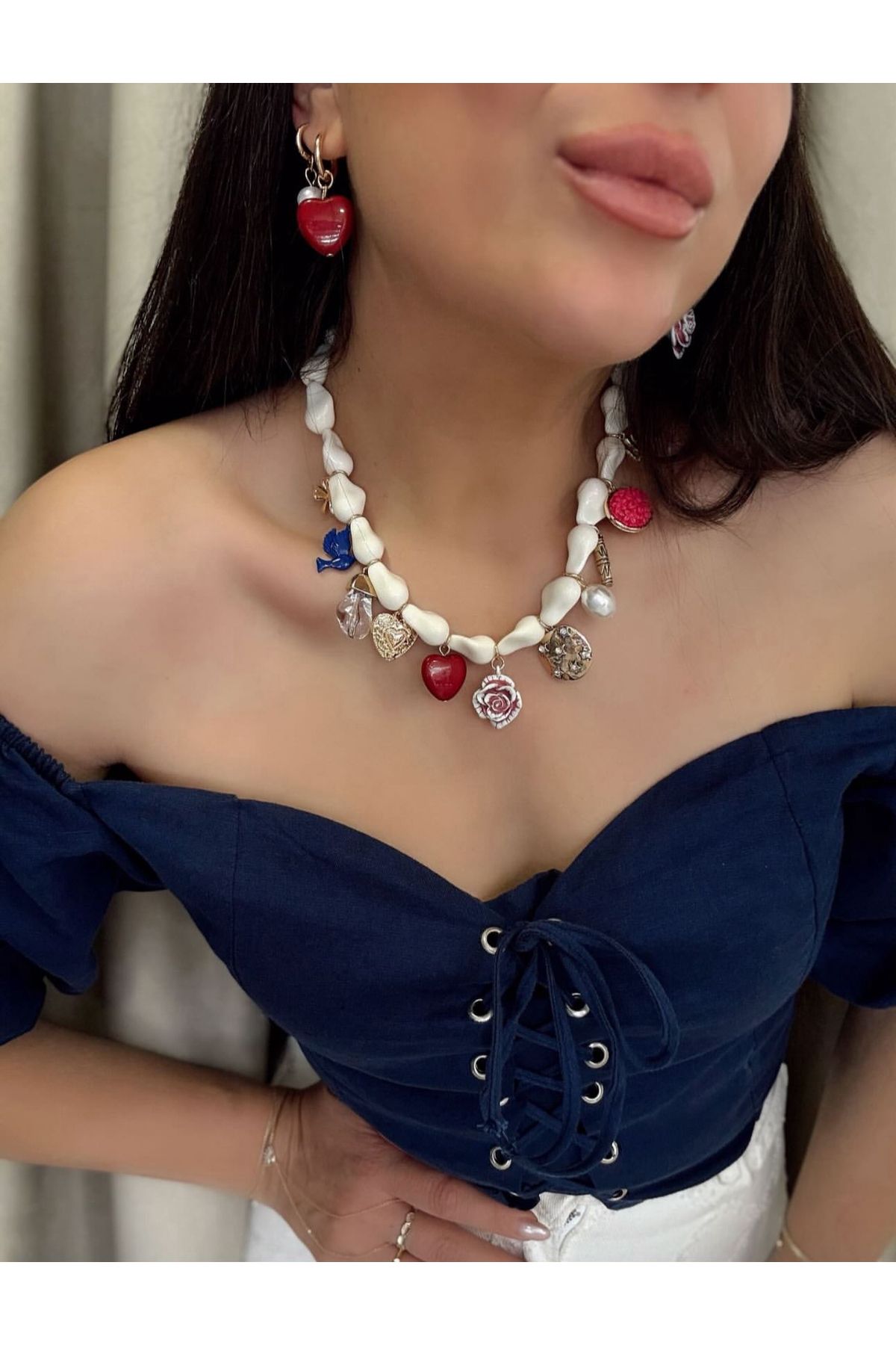 HOSBUTIK Çarmlı inci ZA kolye yeni sezon