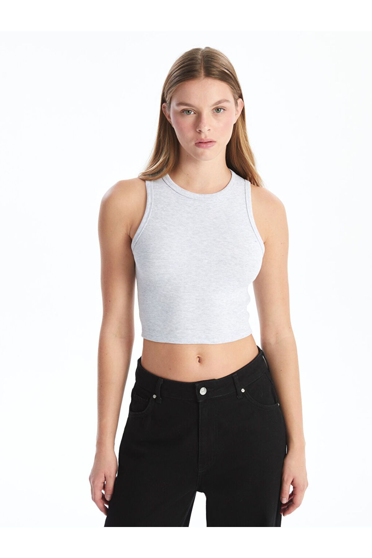 LC Waikiki Bisiklet Yaka Dokulu Kadın Crop