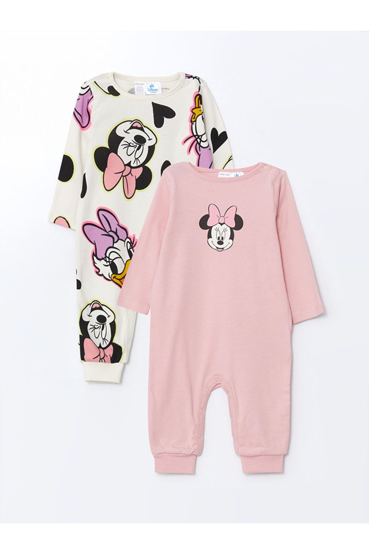 LC Waikiki Bisiklet Yaka Minnie Mouse Baskılı Kız Bebek Tulum 2'li