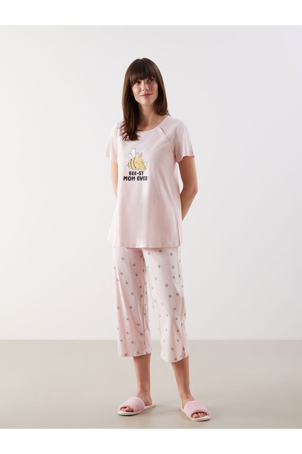 LC Waikiki Bisiklet Yaka Baskılı Hamile Pijama Takımı
