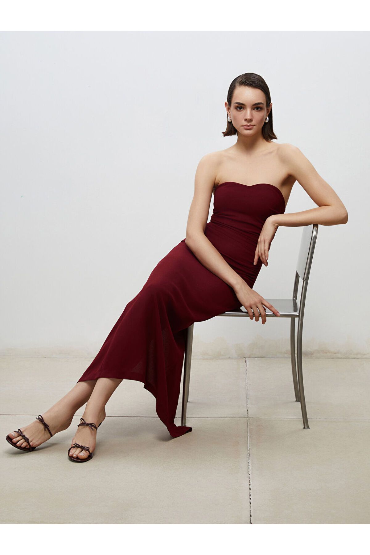 LC Waikiki LCW Straplez Yaka Büzgülü Abiye Elbise