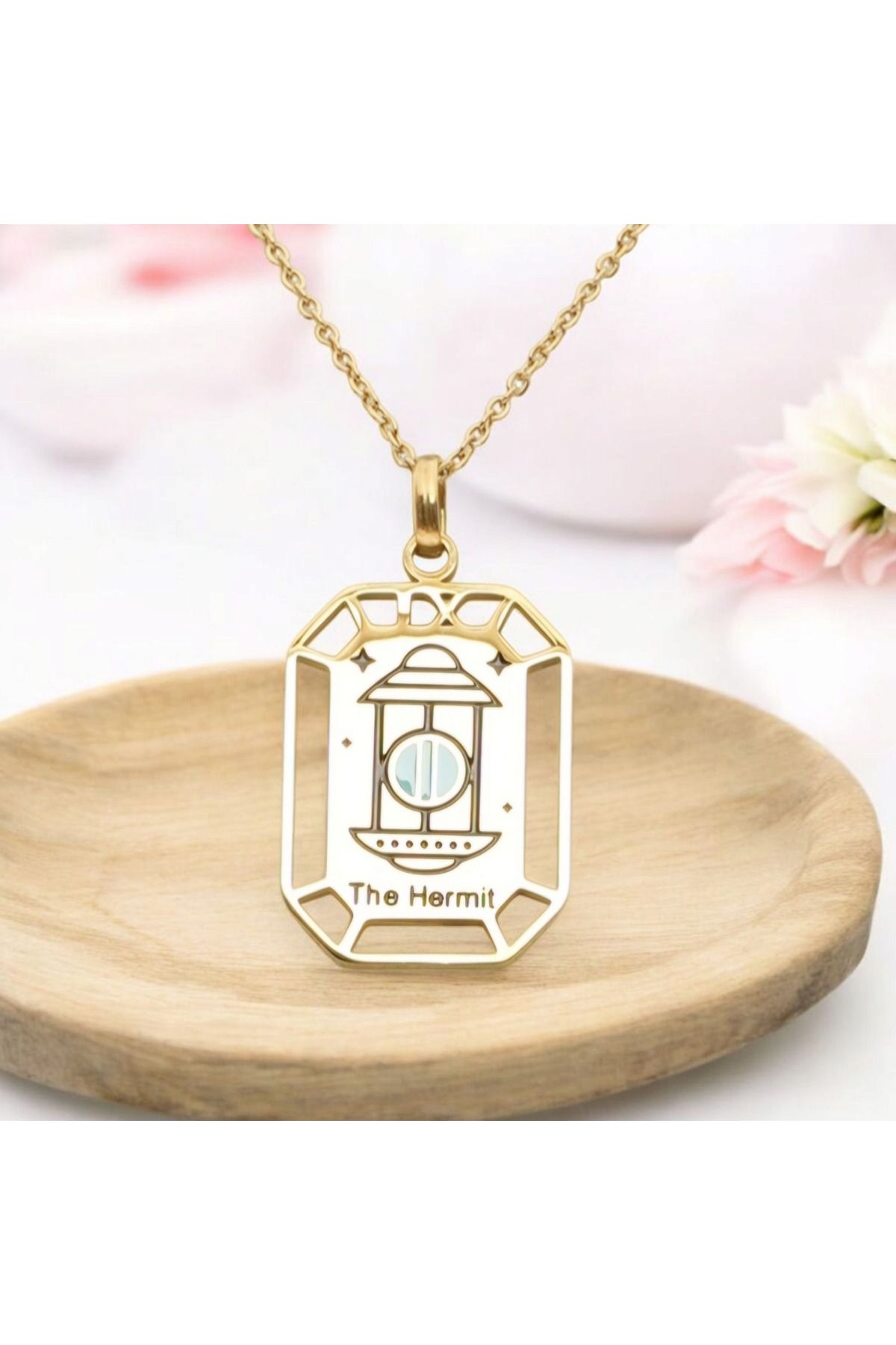 staınless steel Mistik Semboller Temalı Paslanmaz Çelik Gold Kadın Kolye Koleksiyonu- Tarot&Astro Figürlü-41+6 cm