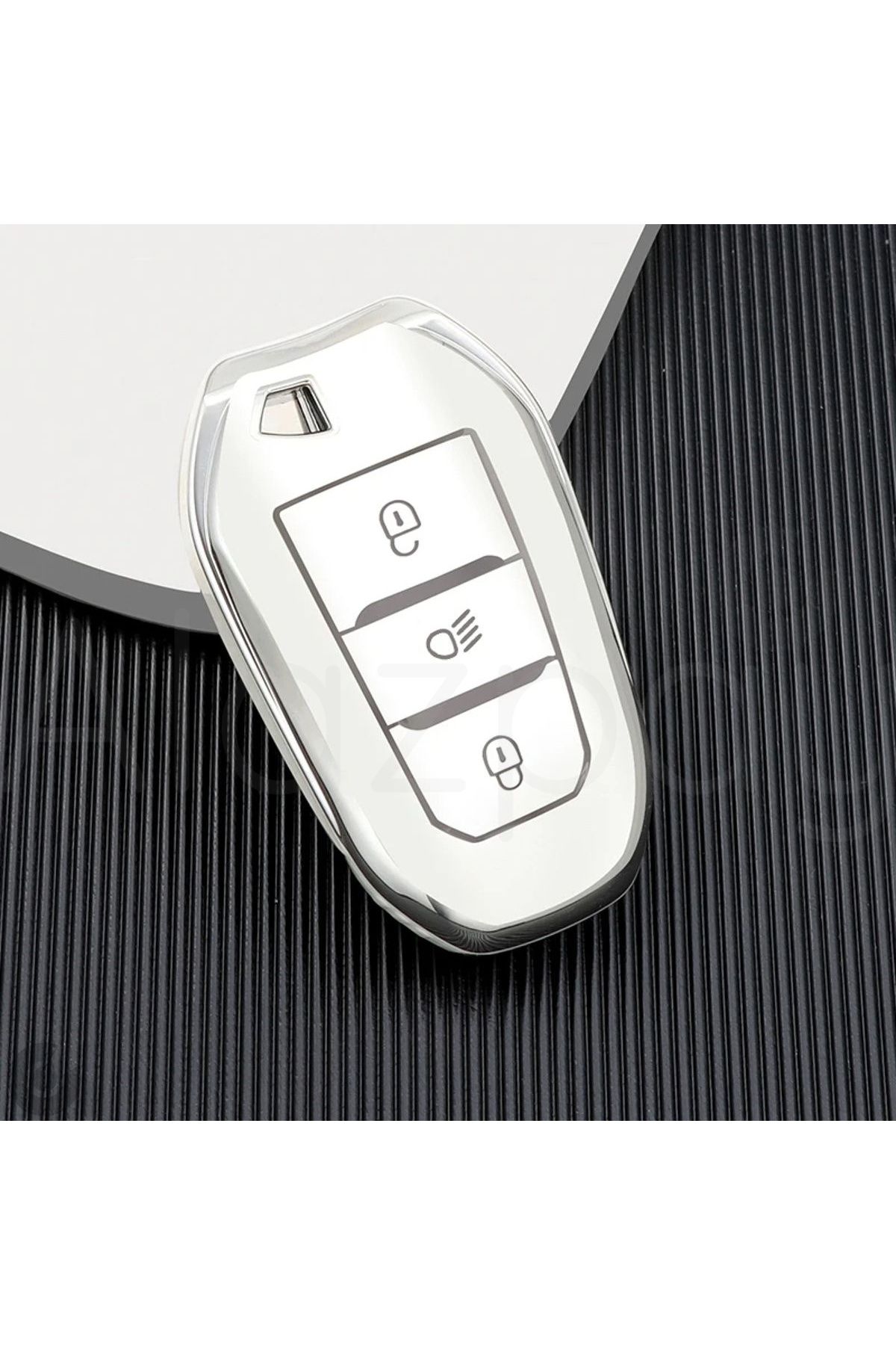 Alazpay Peugeot 2008 3008 4008 5008 208 308 408 508 Rifter TPU Anahtar Kılıfı (Beyaz Gümüş)
