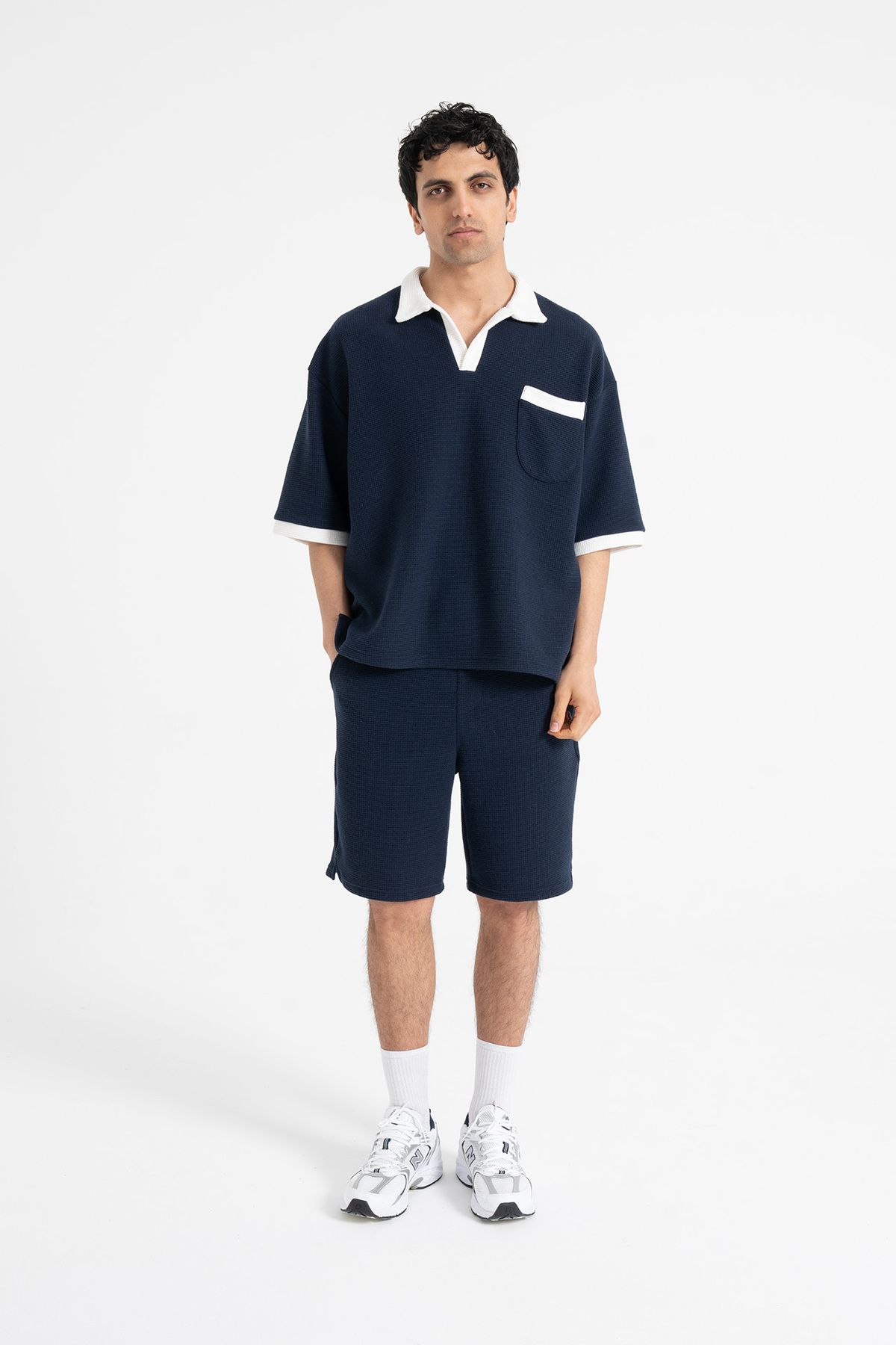 ATE WEAR Gofre Detay Polo Yaka Tişört-Şort Premium Takım