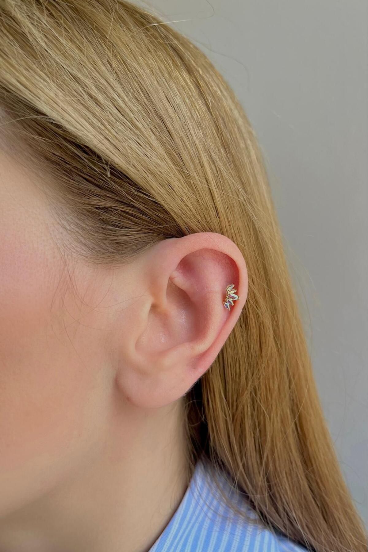 Bijou Luz Gold Aynalı Taşlı Taç Model Helix Piercing