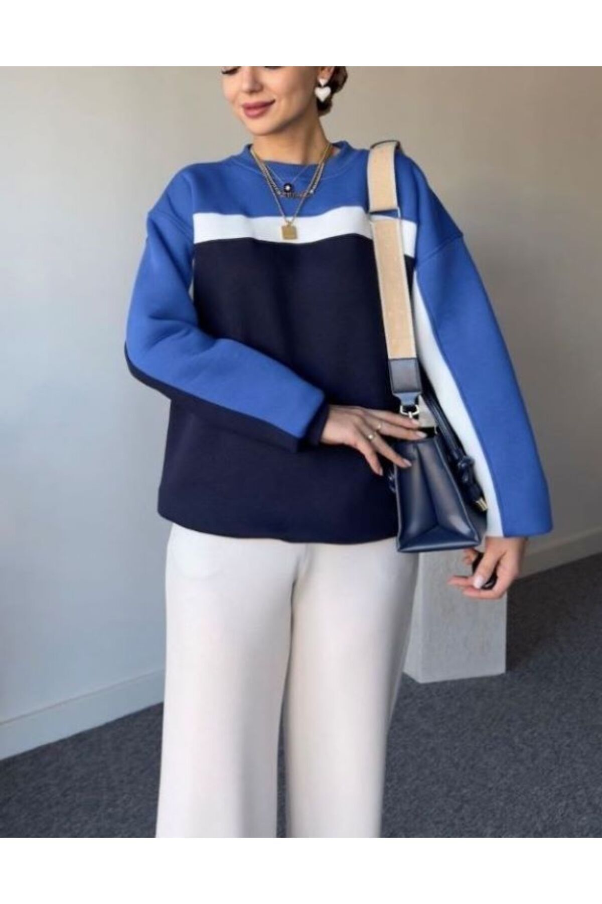 boutich KADIN RENK BLOKLU OVERSİZE SWEATSHİRT