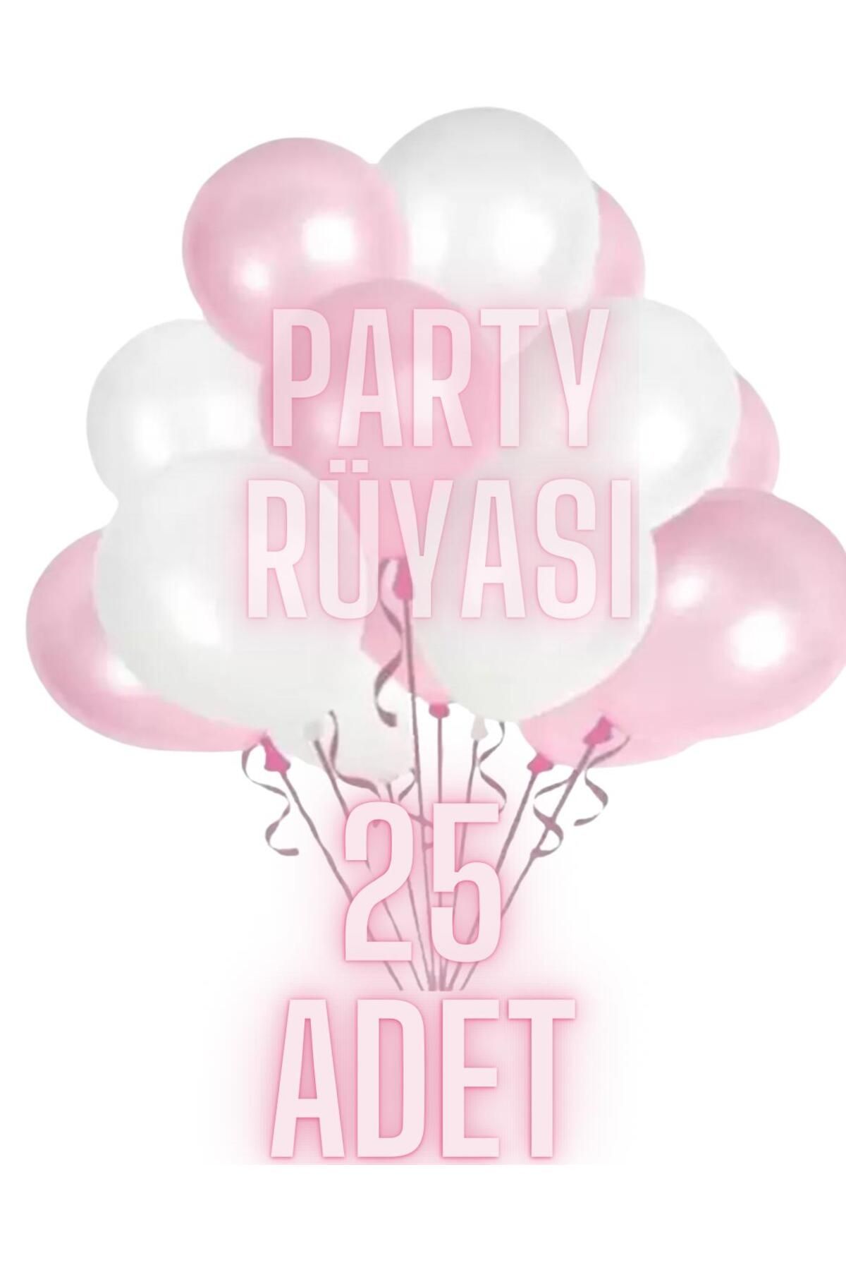 partyrüyası 25 Adet Pembe-Beyaz Metalik Balon 12 Inç Metalik Ekstra Parlak Renk