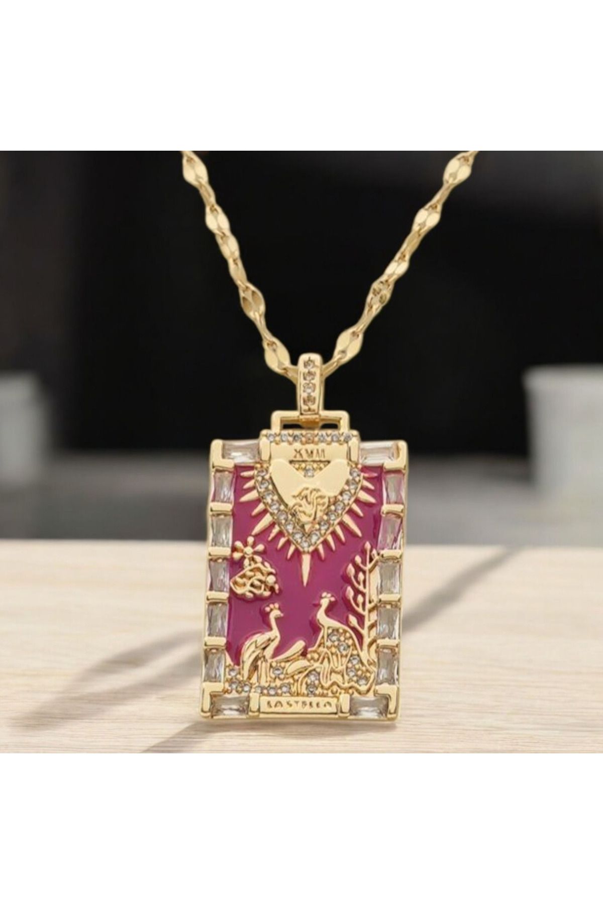 staınless steel Mistik Semboller Temalı Paslanmaz Çelik Gold Kadın Kolye Koleksiyonu- Tarot&Astro Figürlü-41+6 cm