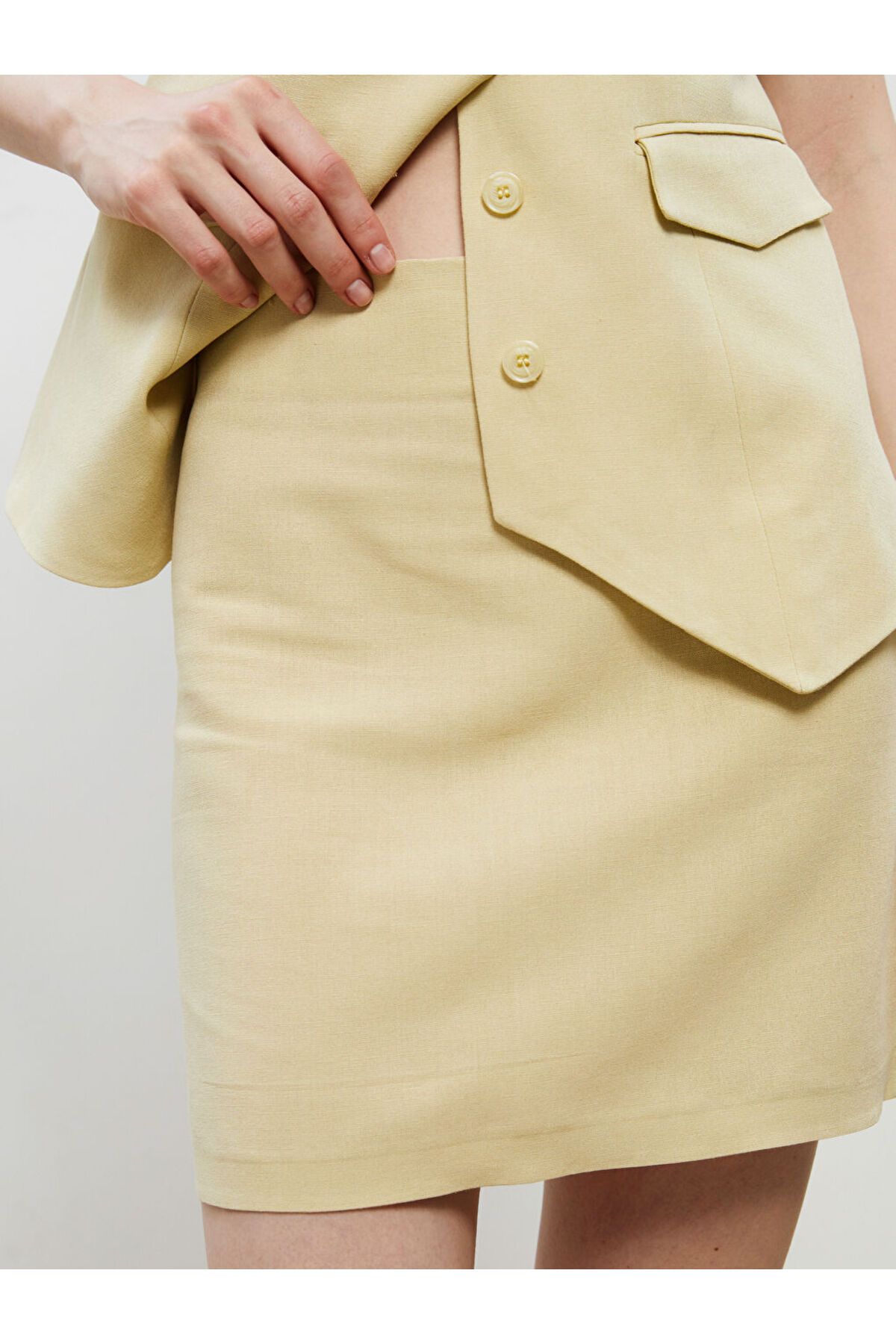 LC Waikiki-Linen Look Mini Skirt with Zipper at the Waist 3
