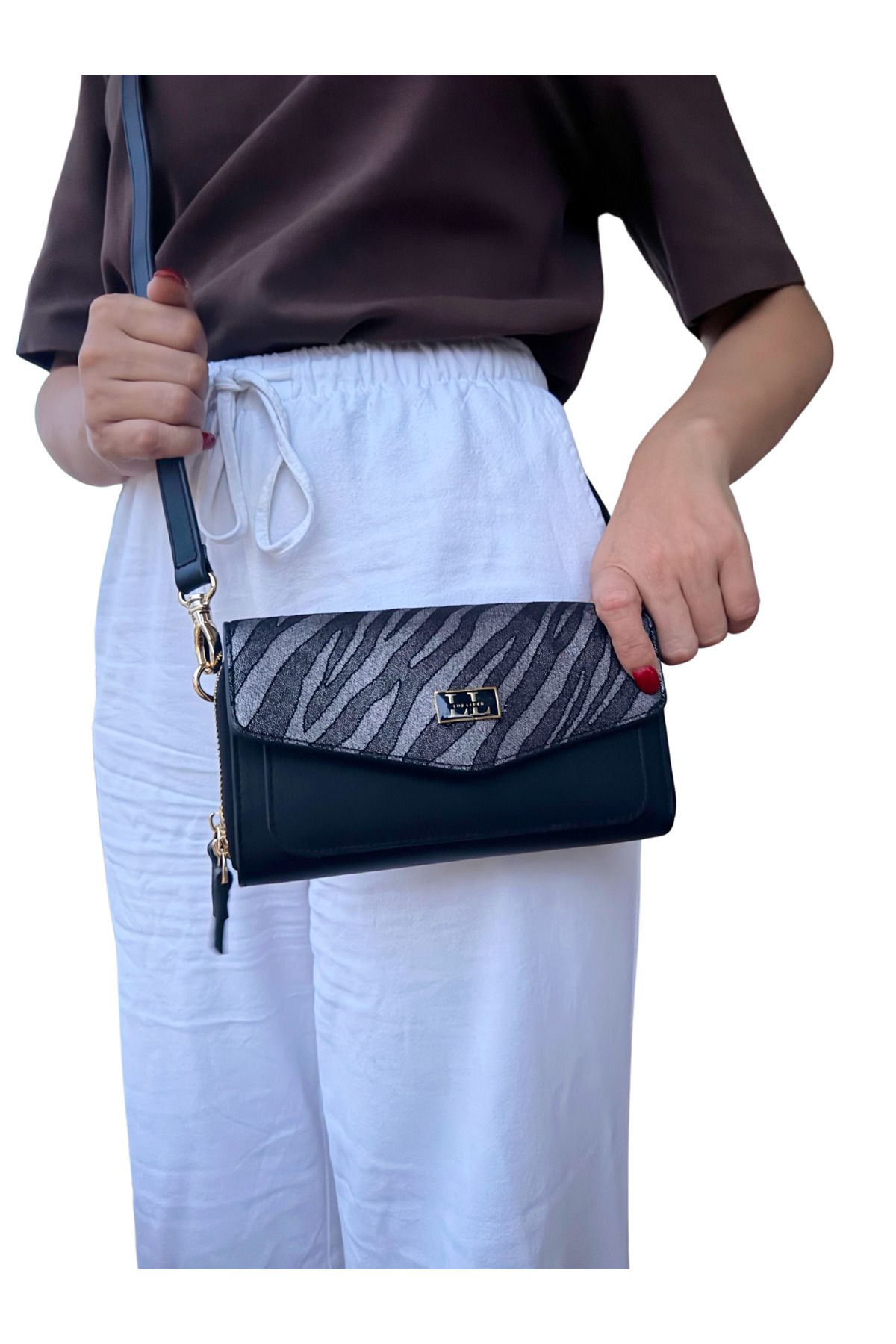 Lux Leder Hakiki Deri Siyah Zebra Süet Baskı