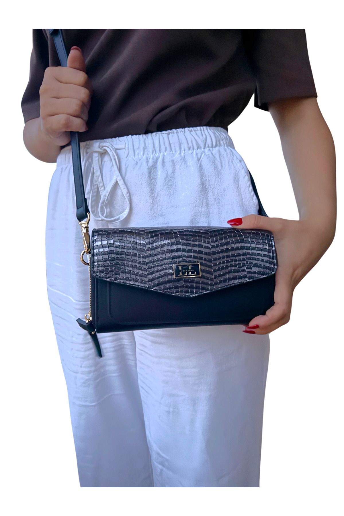 Lux Leder Hakiki Deri Siyah Venüs Baskı
