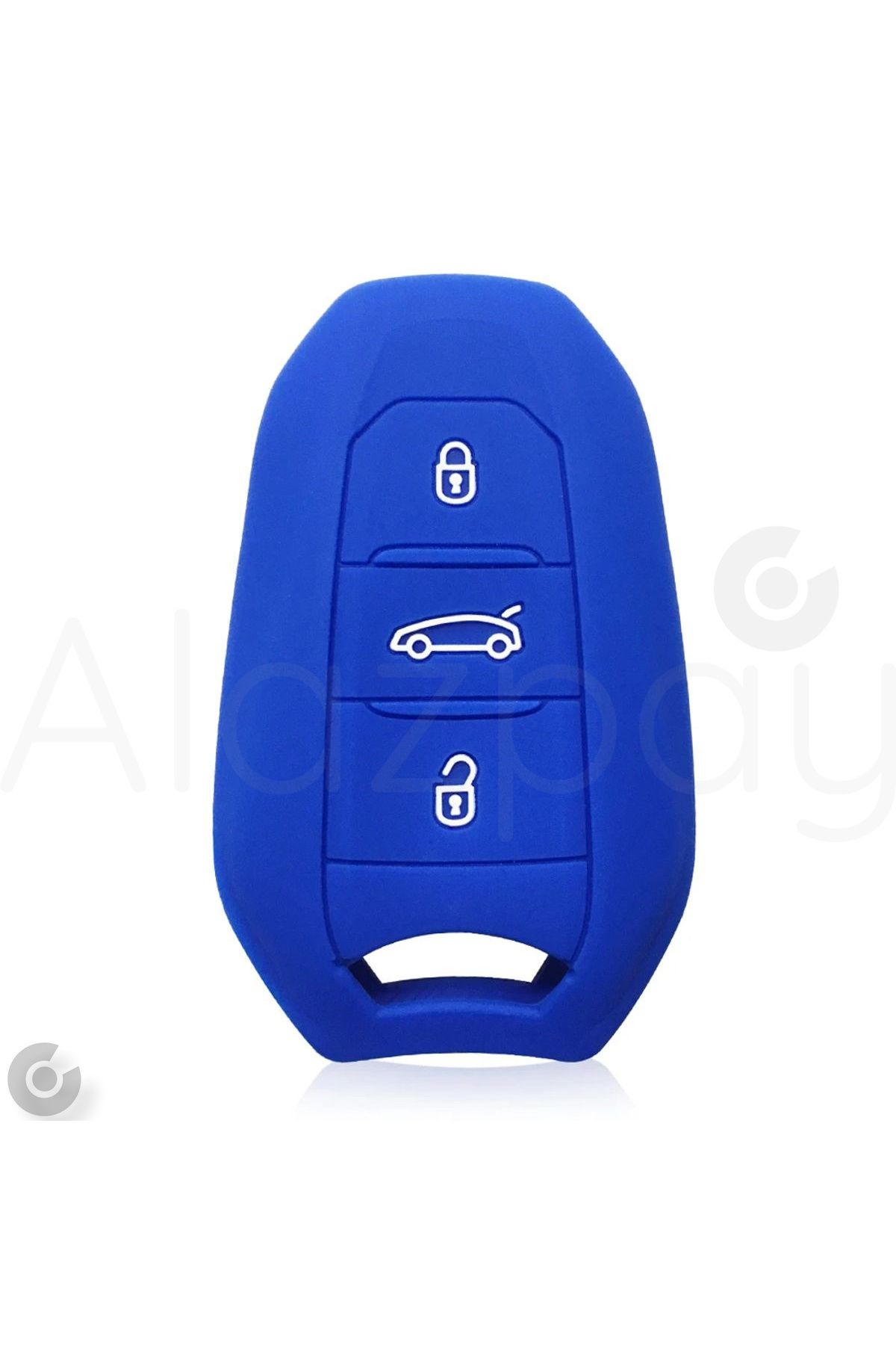 Alazpay Peugeot 208 308 508 2008 3008 5008 Renkli Silikon Anahtar Kılıfı (Mavi - 1 Adet)