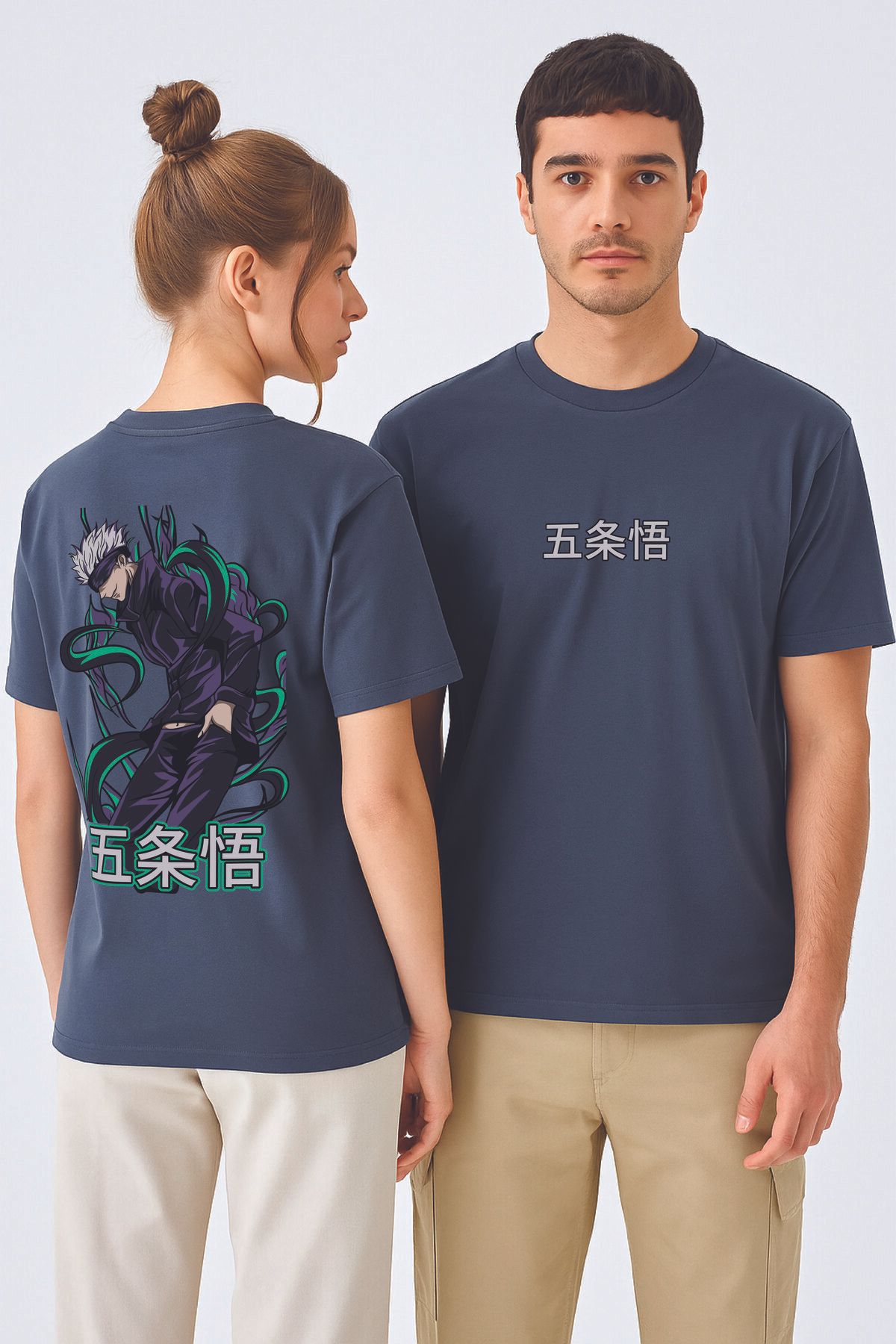 By Caspita Fashion Lenithra Jujutsu Kaisen Gojo Anime Sırt Baskılı Unisex Oversize Füme T-shirt