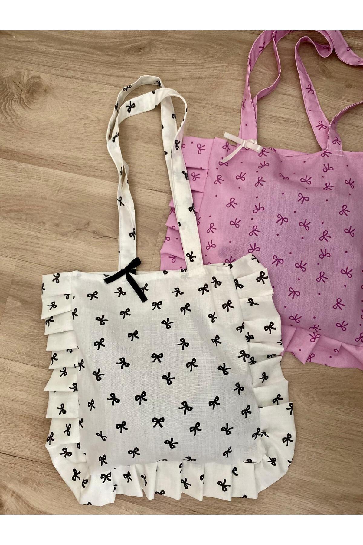 dkacollections-Beach Bag Bag Cloth Bow Printed Bag Fabric Bag Gift Bag for Friend Cloth Bag with Bow 2