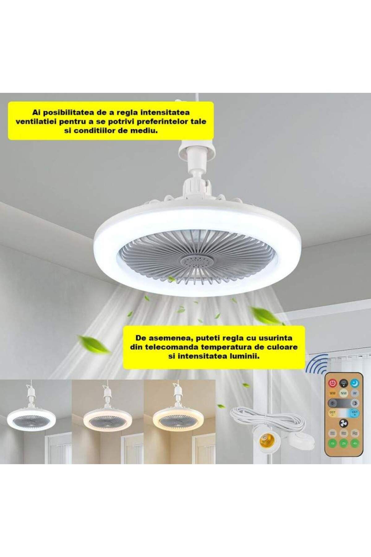 SIKS-Led Ceiling Lamp, With Fan And Remote Control, Direct Socket Connection, 30w, White 4