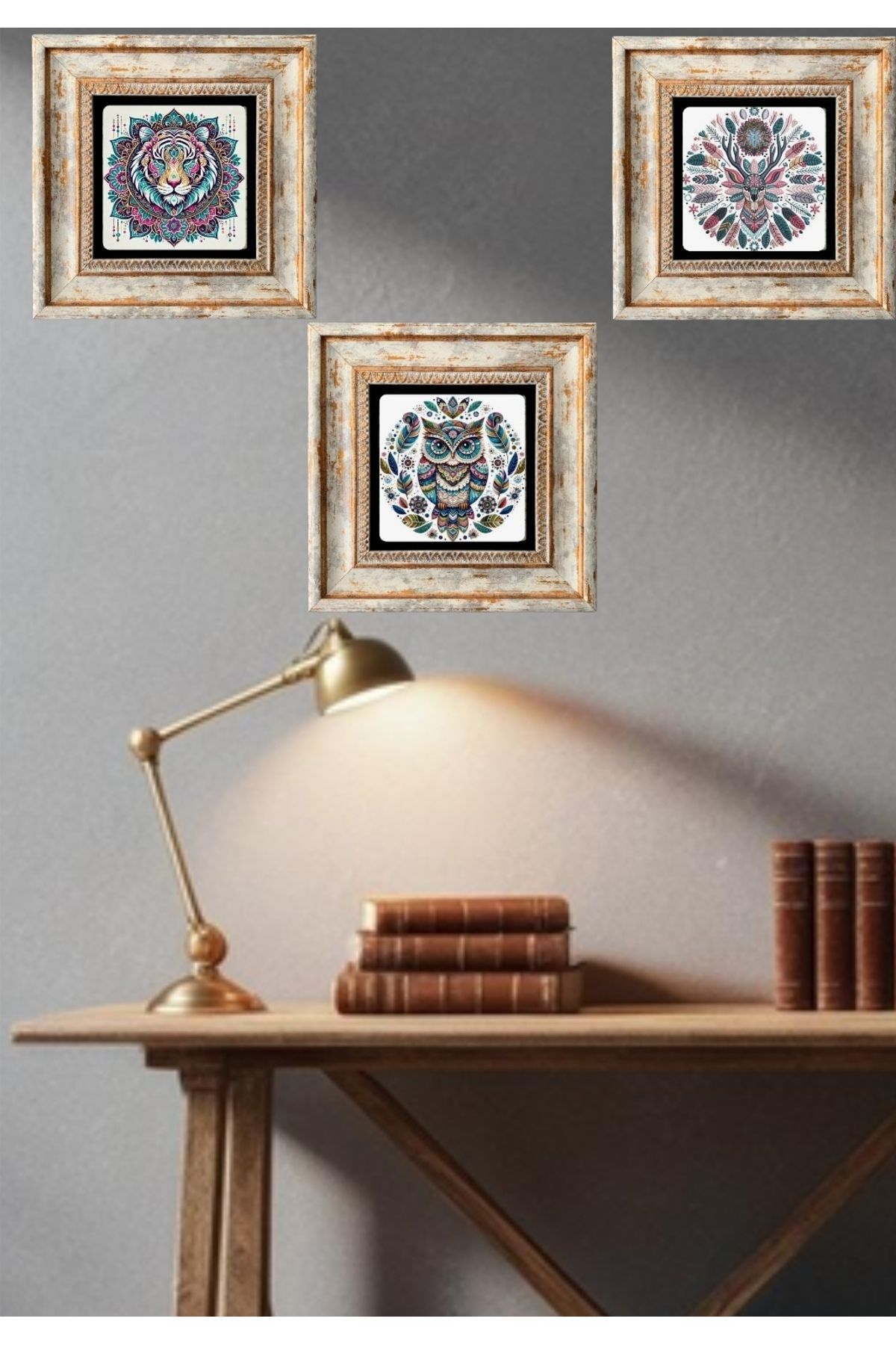 STONEVİVEART Çerçeveli Doğal Taş Tablo 20x20Cm 3lü Duvar Dekoru
