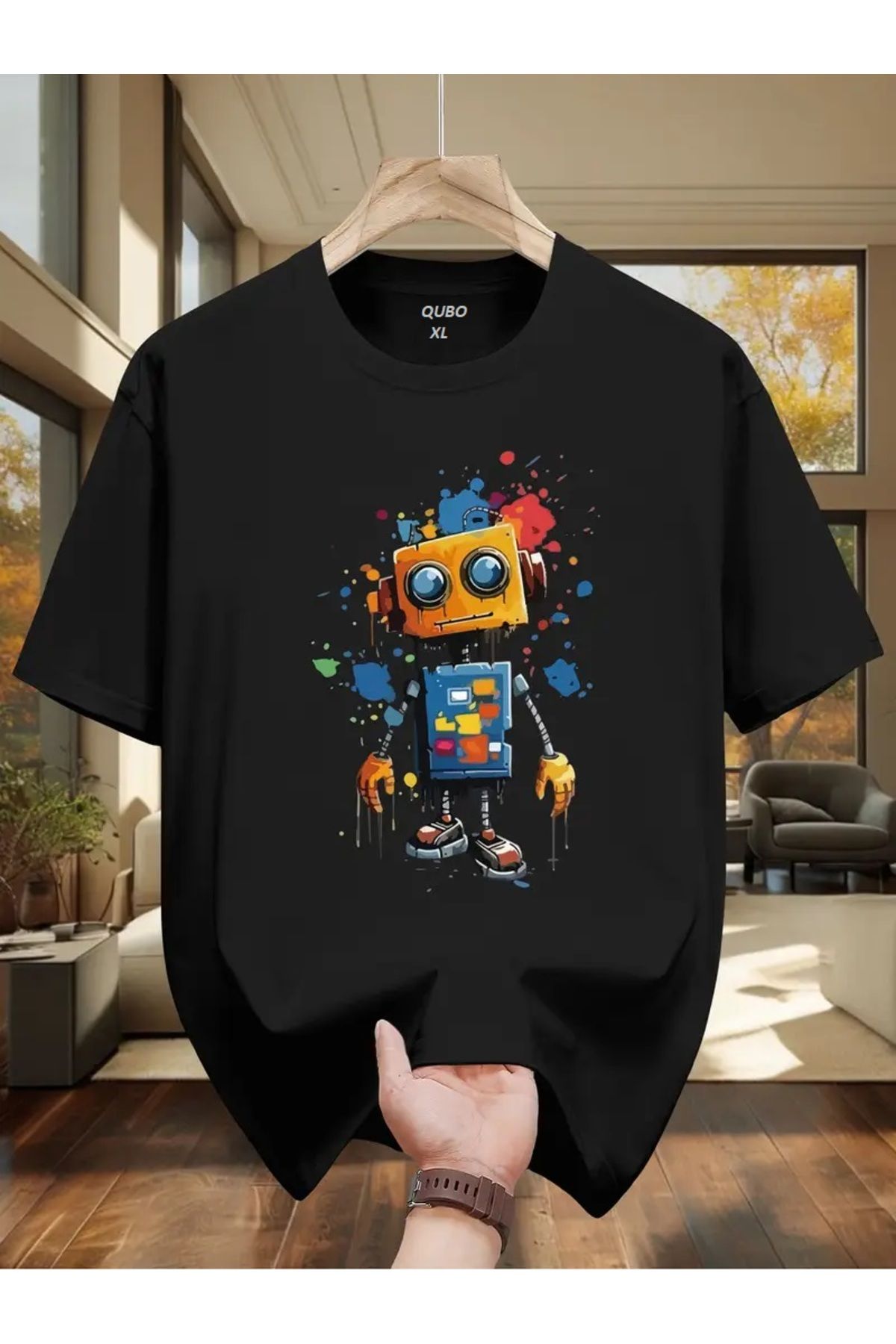 qubo sportswear & company qubo Unisex Oversize Baskılı Pamuklu Bisiklet Yaka Kısa Kollu SİYAH T-shirt