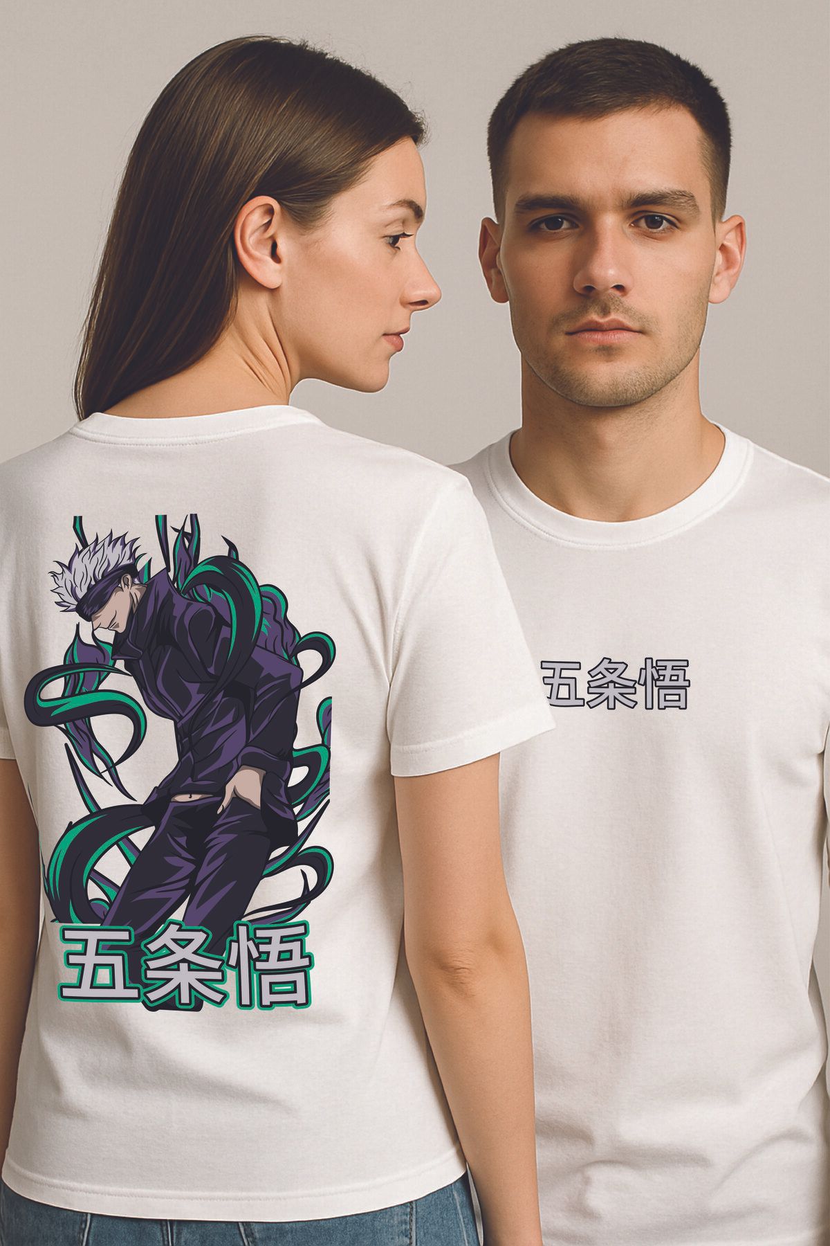 By Caspita Fashion Lenithra Jujutsu Kaisen Gojo Anime Sırt Baskılı Unisex Oversize Beyaz T-shirt