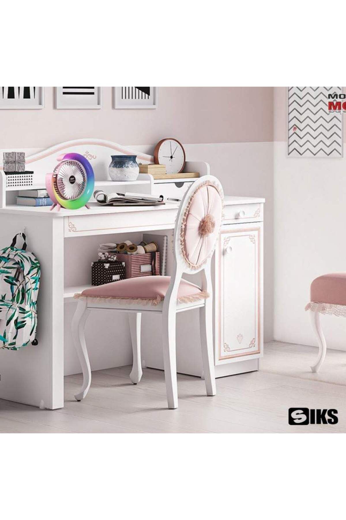 SIKS-Mini ventilator portabil pentru birou, LED RGB, lumini ambientale, reglare la 180°, 3 viteze ale vântului 2